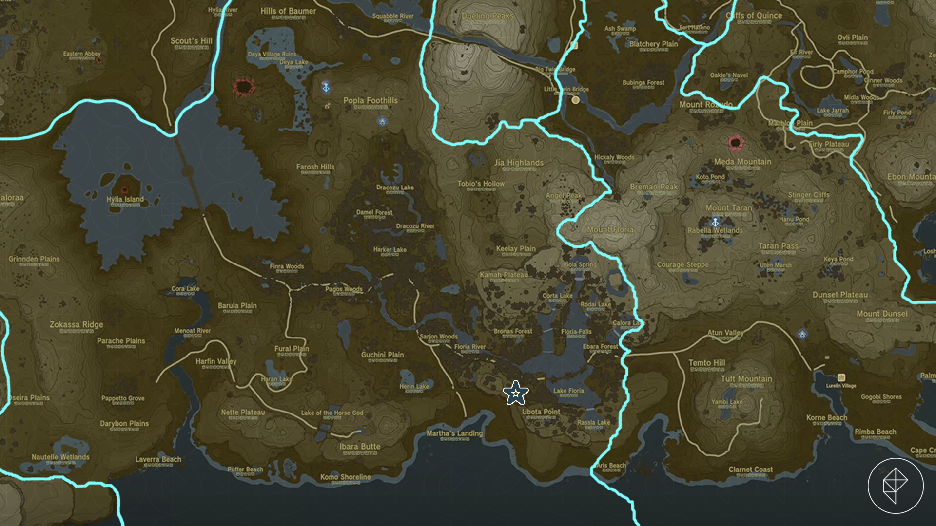 Map showing the Faron region in The Legend of Zelda: Tears of the Kingdom