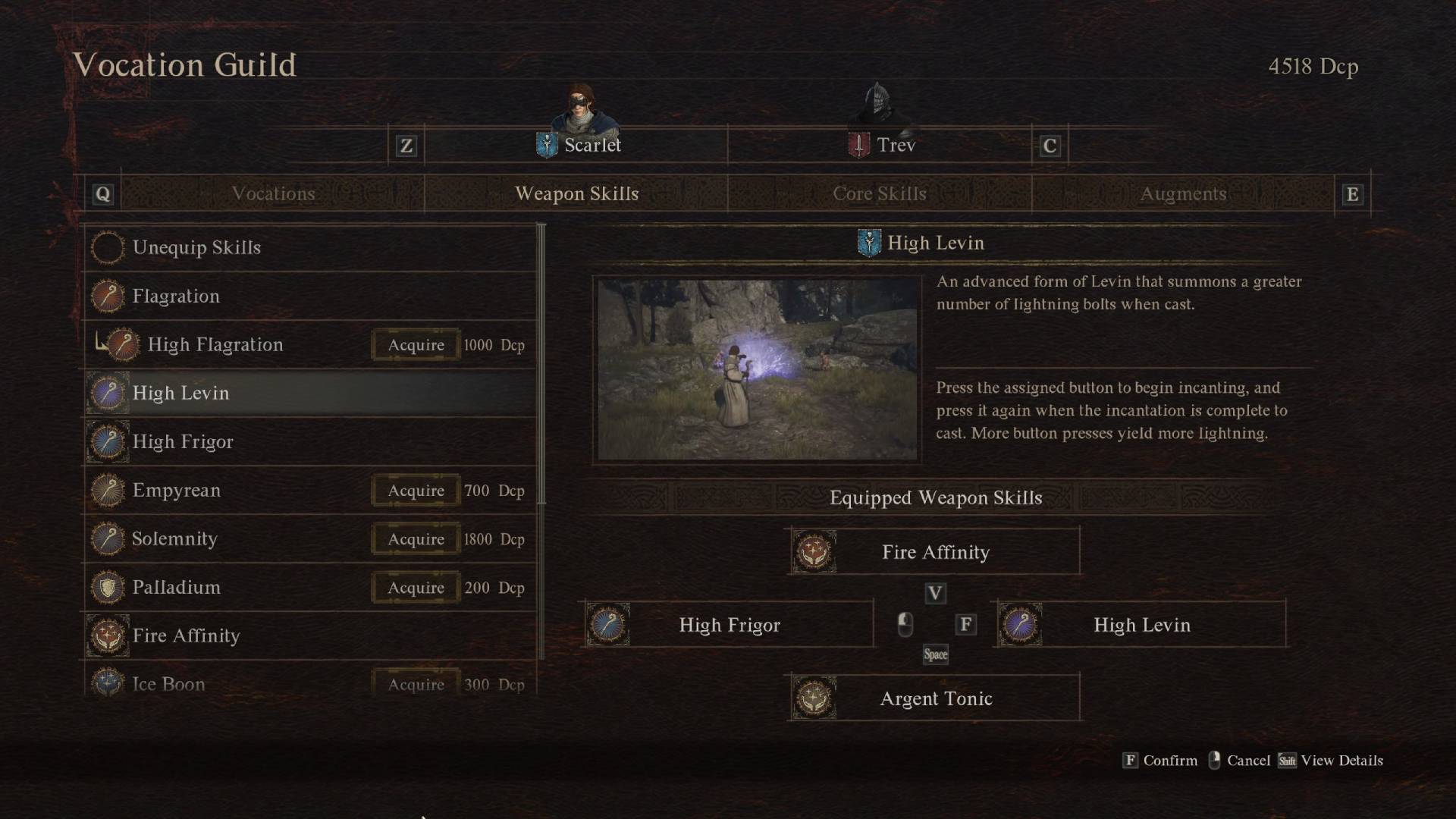 A menu shows the best mage skills in Dragon’s Dogma 2.