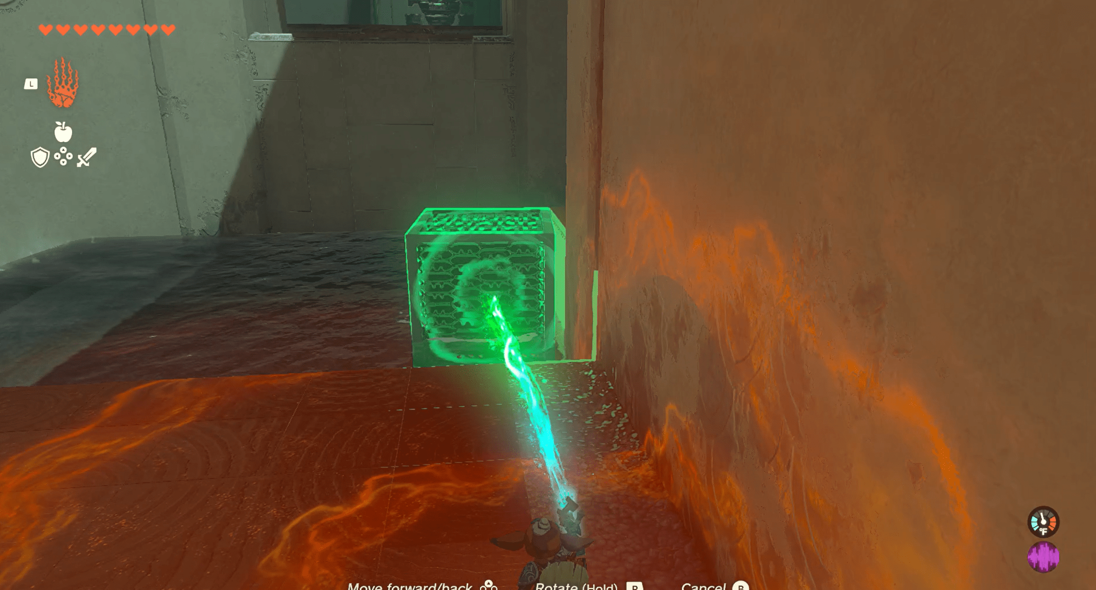 Link moving a block in a river of water in The Legend of Zelda: Tears of the Kingdom