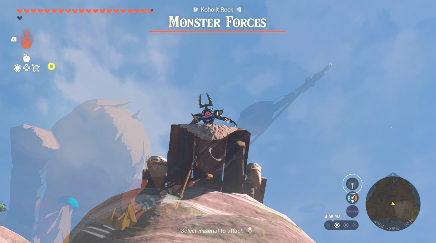 Link shoots a Bokoblin above him on a cliff in Zelda: Tears of the Kingdom