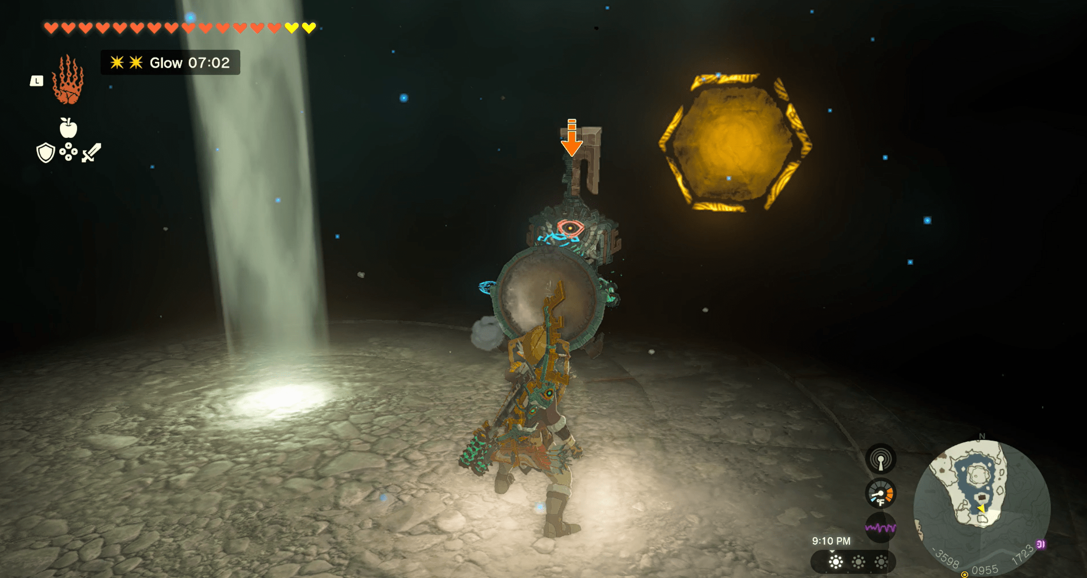 Link fights a Construct in a cave in Zelda: Tears of the Kingdom