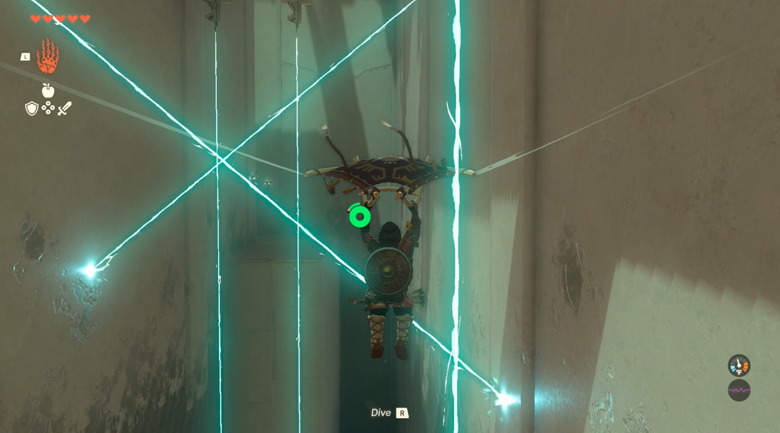 Link paraglides through lasers Zelda: Tears of the Kingdom’s Gatakis Shrine