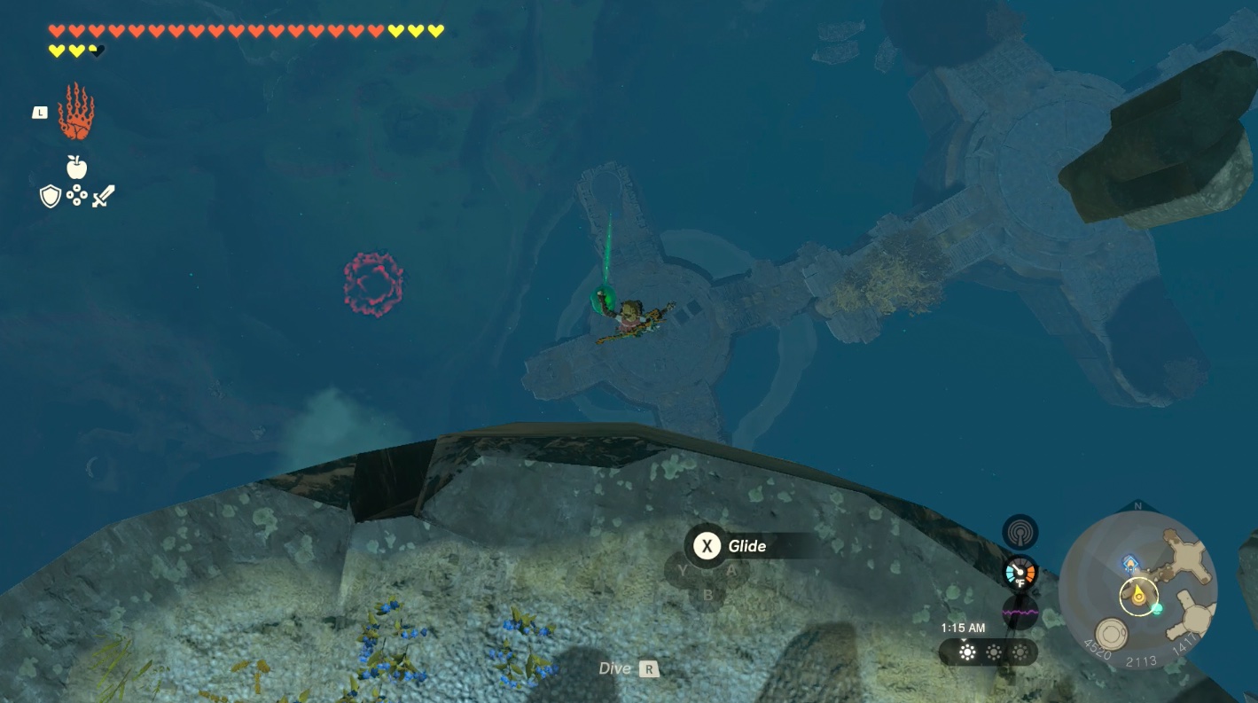 Link drops down to the Gikaku Shrine location in Zelda: Tears of the Kingdom