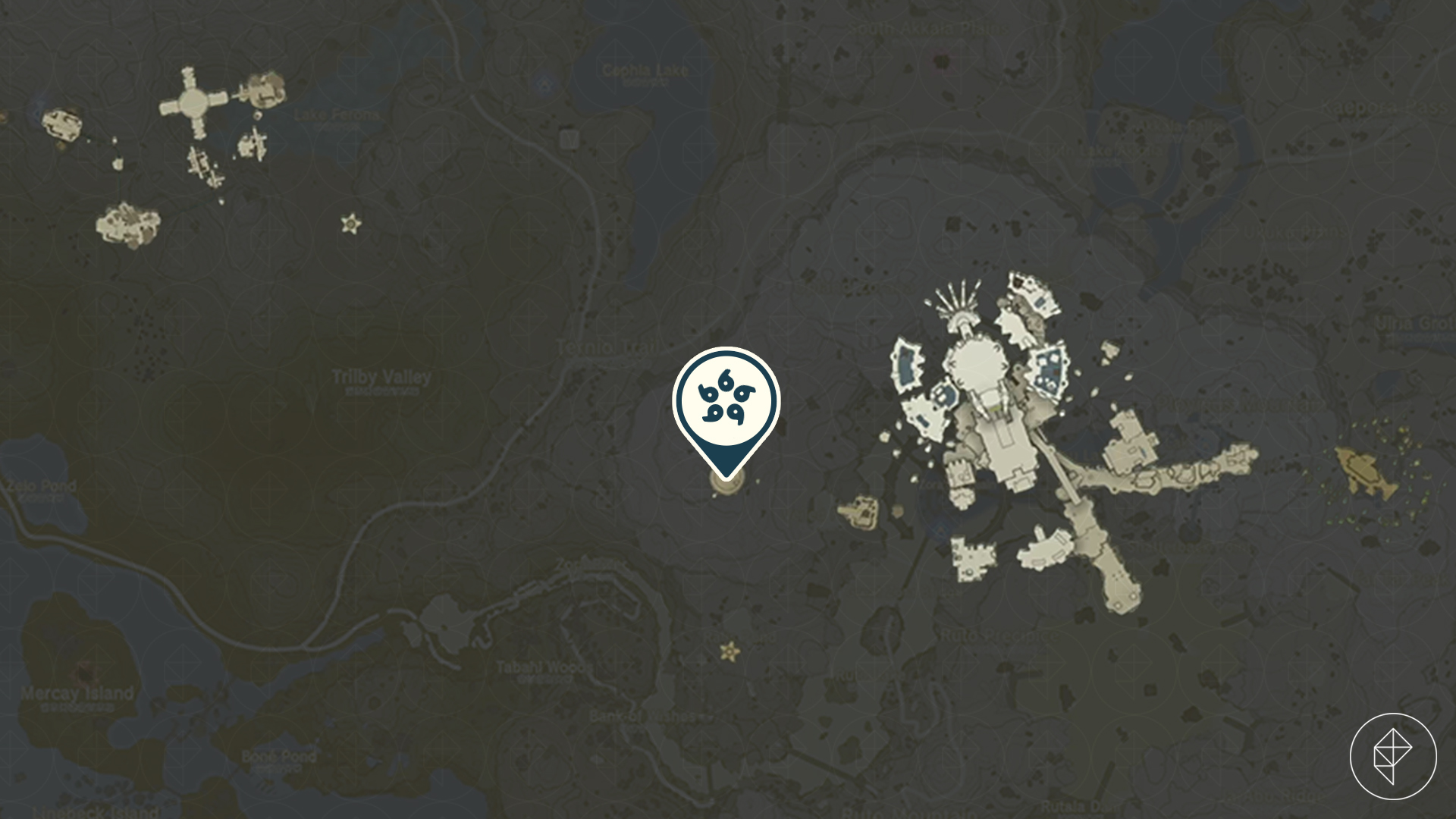 A marker points out a small circular island by the Wellspring Islands in Tears of the Kingdom
