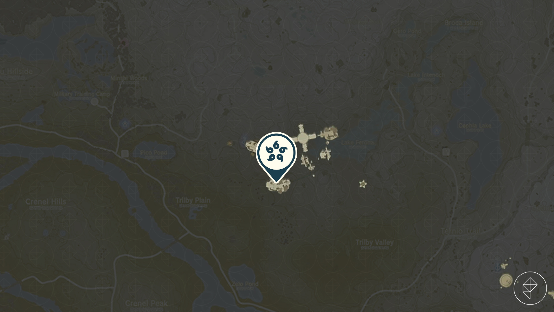 A marker points to a small island above the Eldin region in Tears of the Kingdom