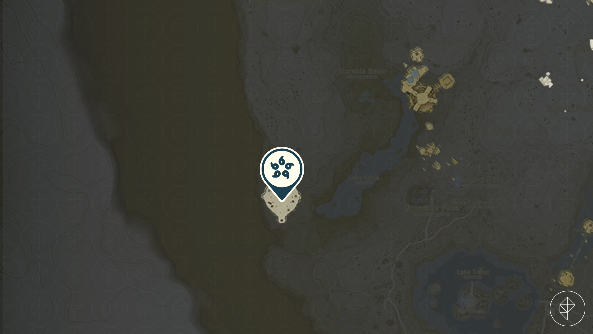 A map showing an arena-shaped island in West Hebra in Tears of the Kingdom