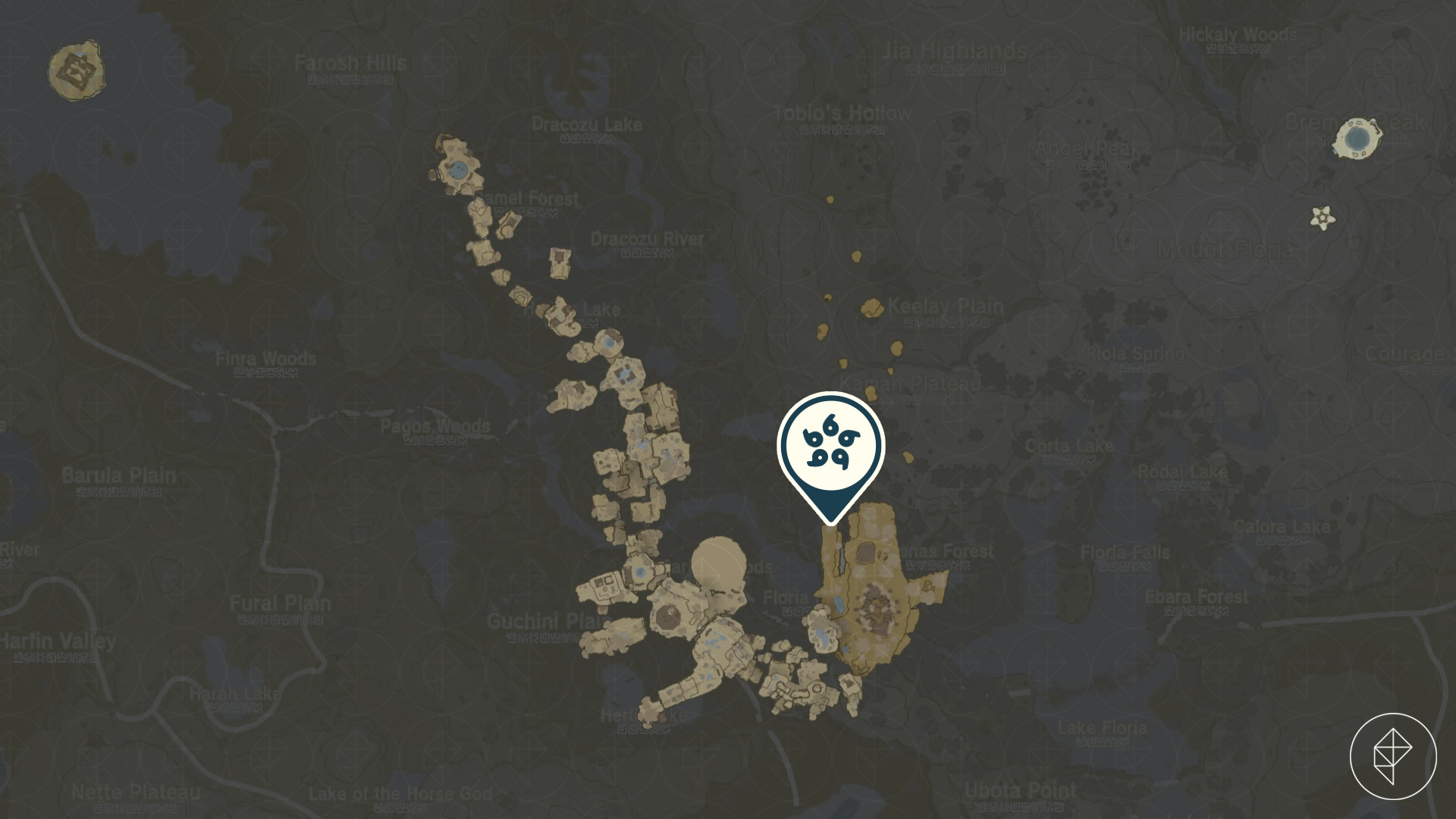 A map marker points towards the bottom lip of a dragon head-shaped sky island in Tears of the Kingdom.