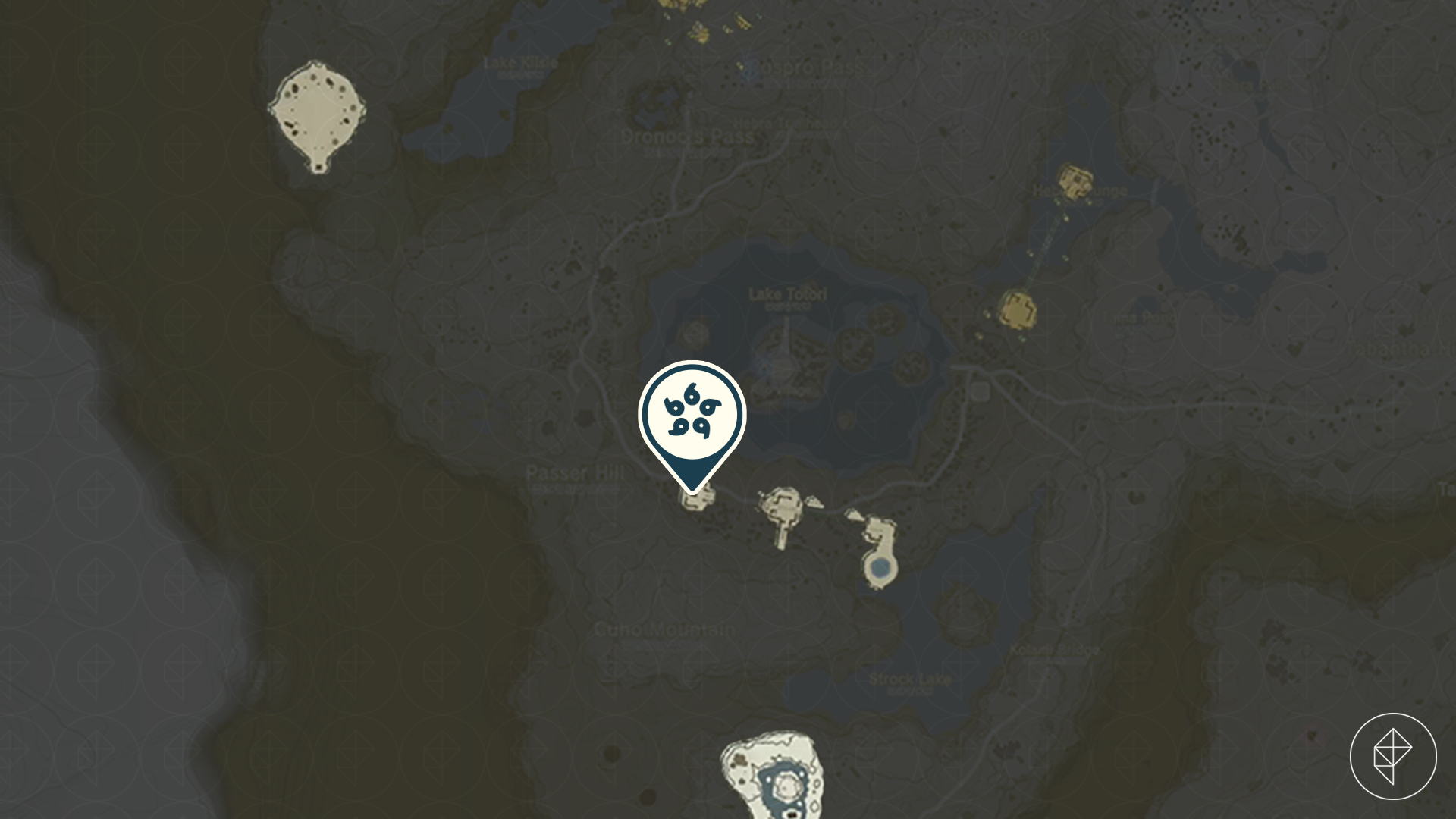 A map marking the western island in North Tabantha Sky, where a Sage’s Will sits in Tears of the Kingdom