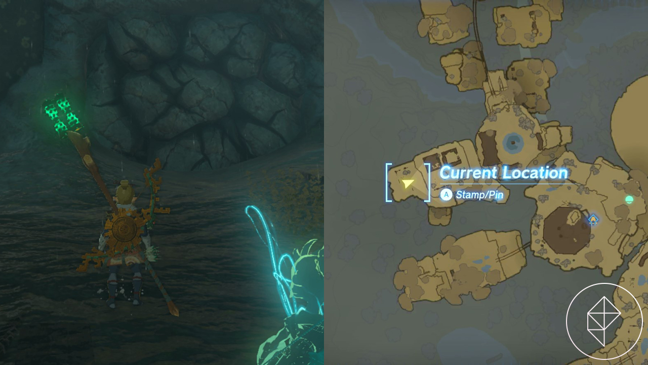Link faces a rocky entrance on Thunderhead Isle, on a western part in Tears of the Kingdom