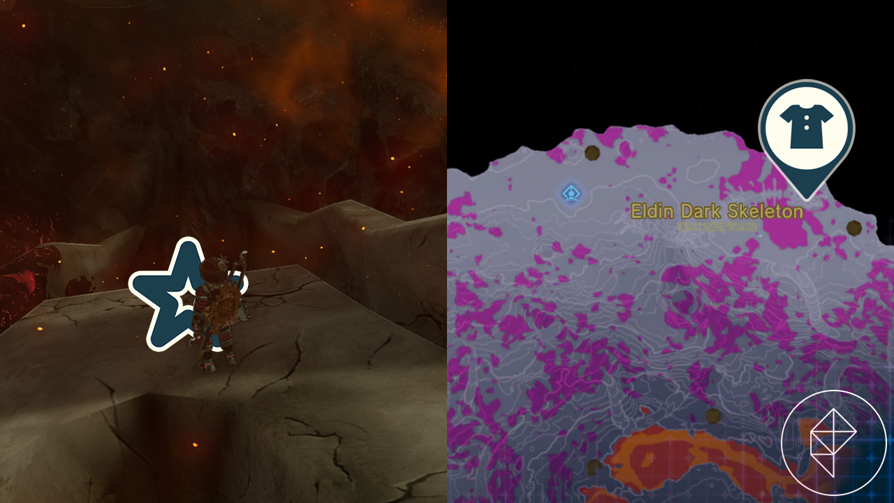 Link stands in front of a teal star in a reddish smokey area in the Depths in Tears of the Kingdom