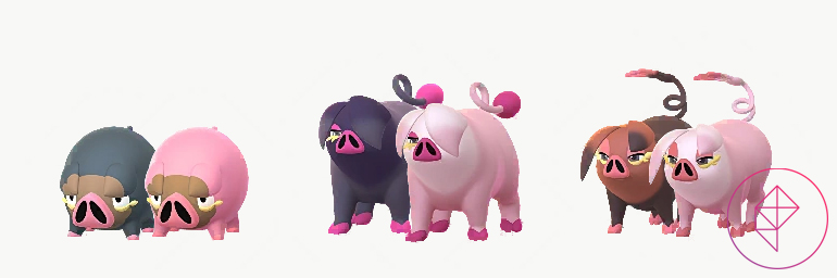 Shiny Lechonk with Oinkologne in Pokémon Go, who both turn pink