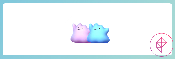 Shiny Ditto and regular Ditto. Shiny Ditto turns a light blue.