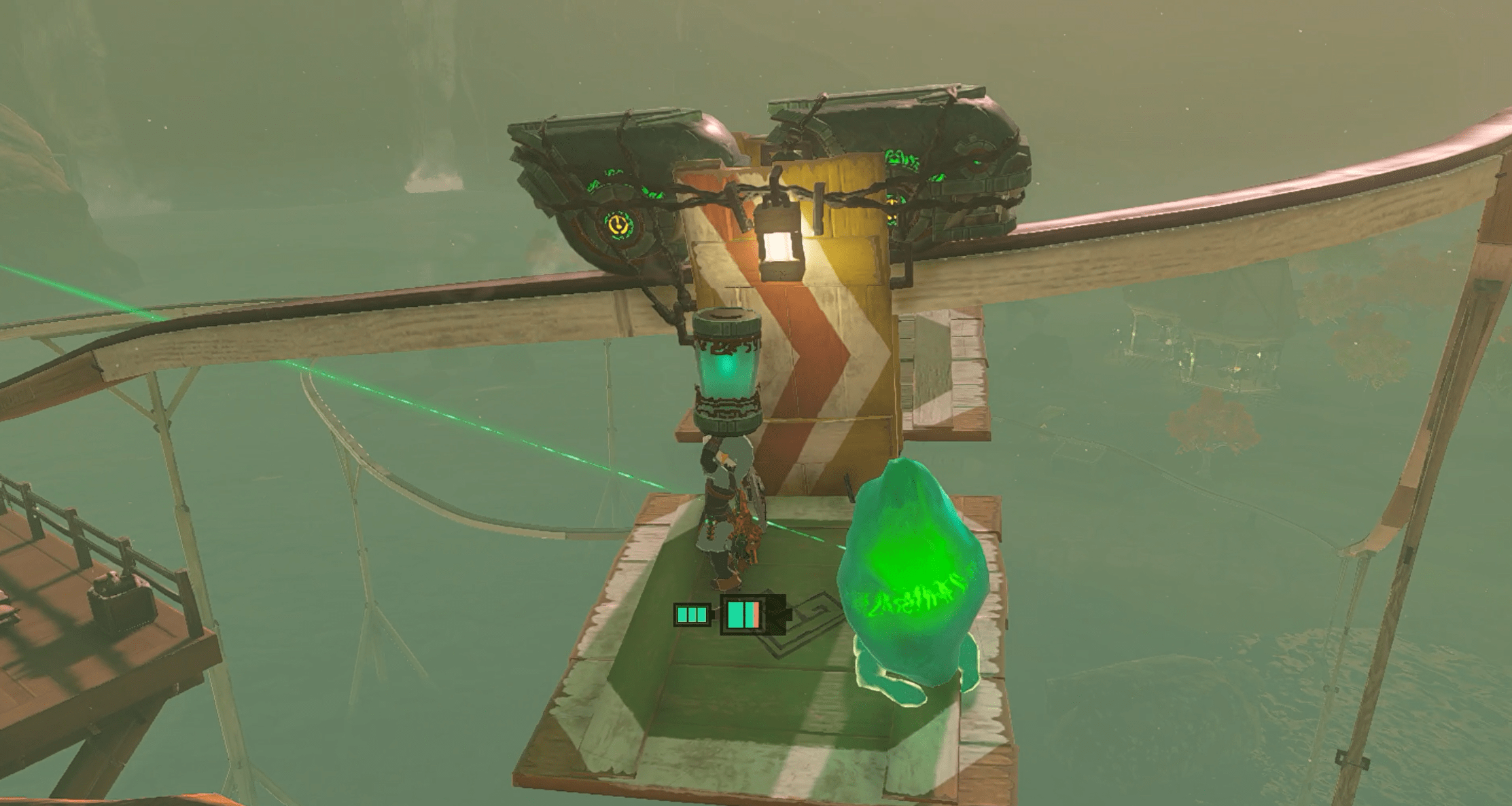 Link transports his crystal on a rail car in Zelda: Tears of the Kingdom