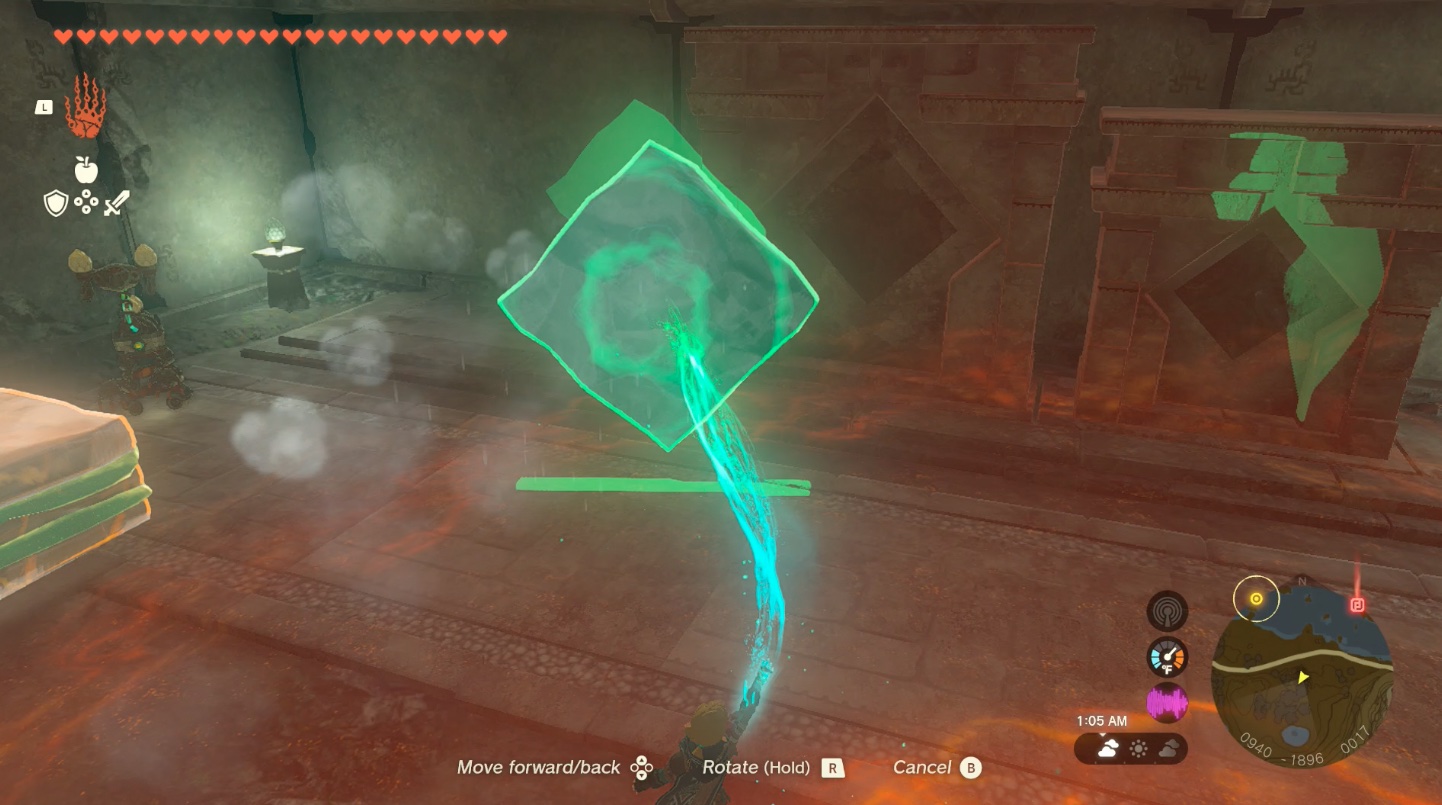 Link places a sheet of ice in a key hole in the “Keys Born of Water” shrine quest in Zelda: Tears of the Kingdom