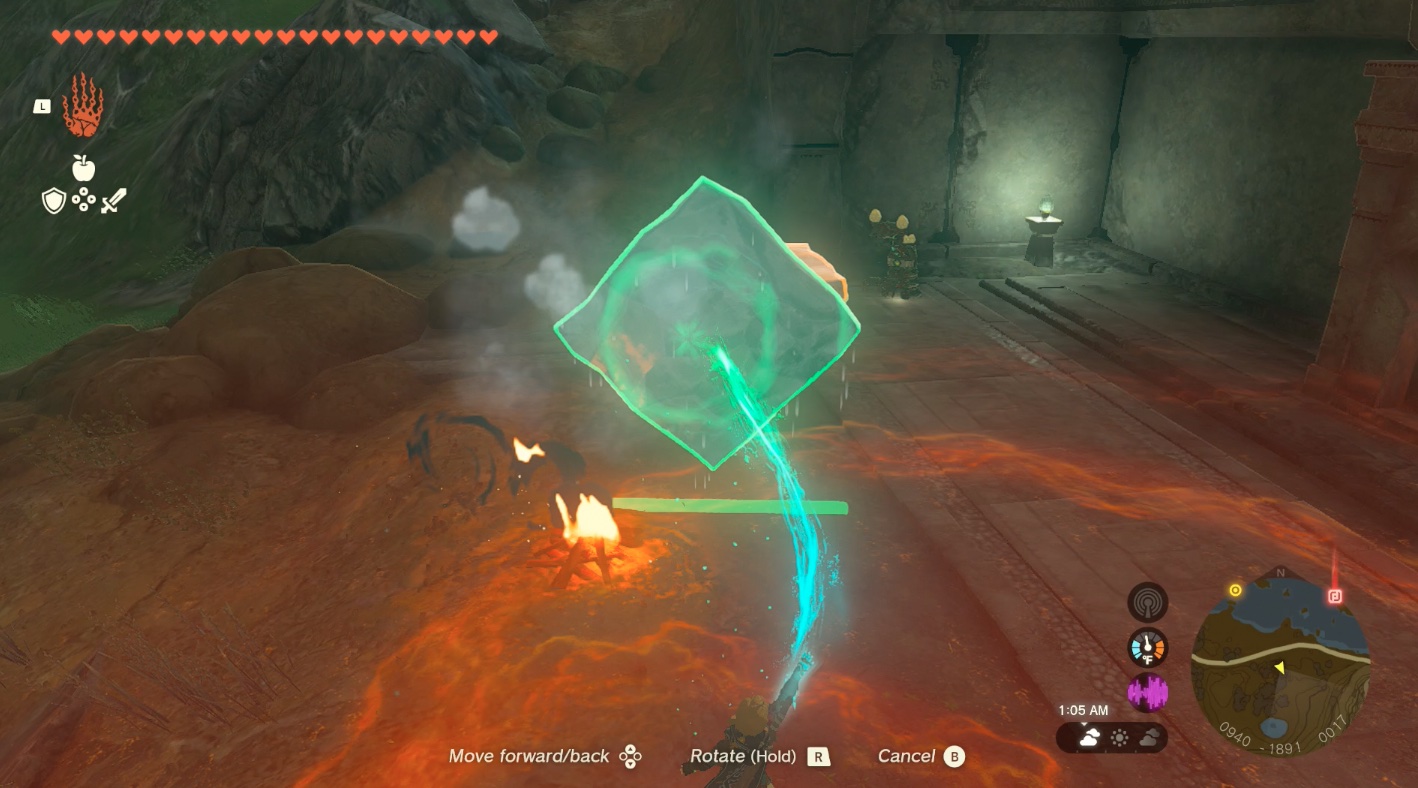 Link melts an ice sheet in the “Keys Born of Water” shrine quest in Zelda: Tears of the Kingdom