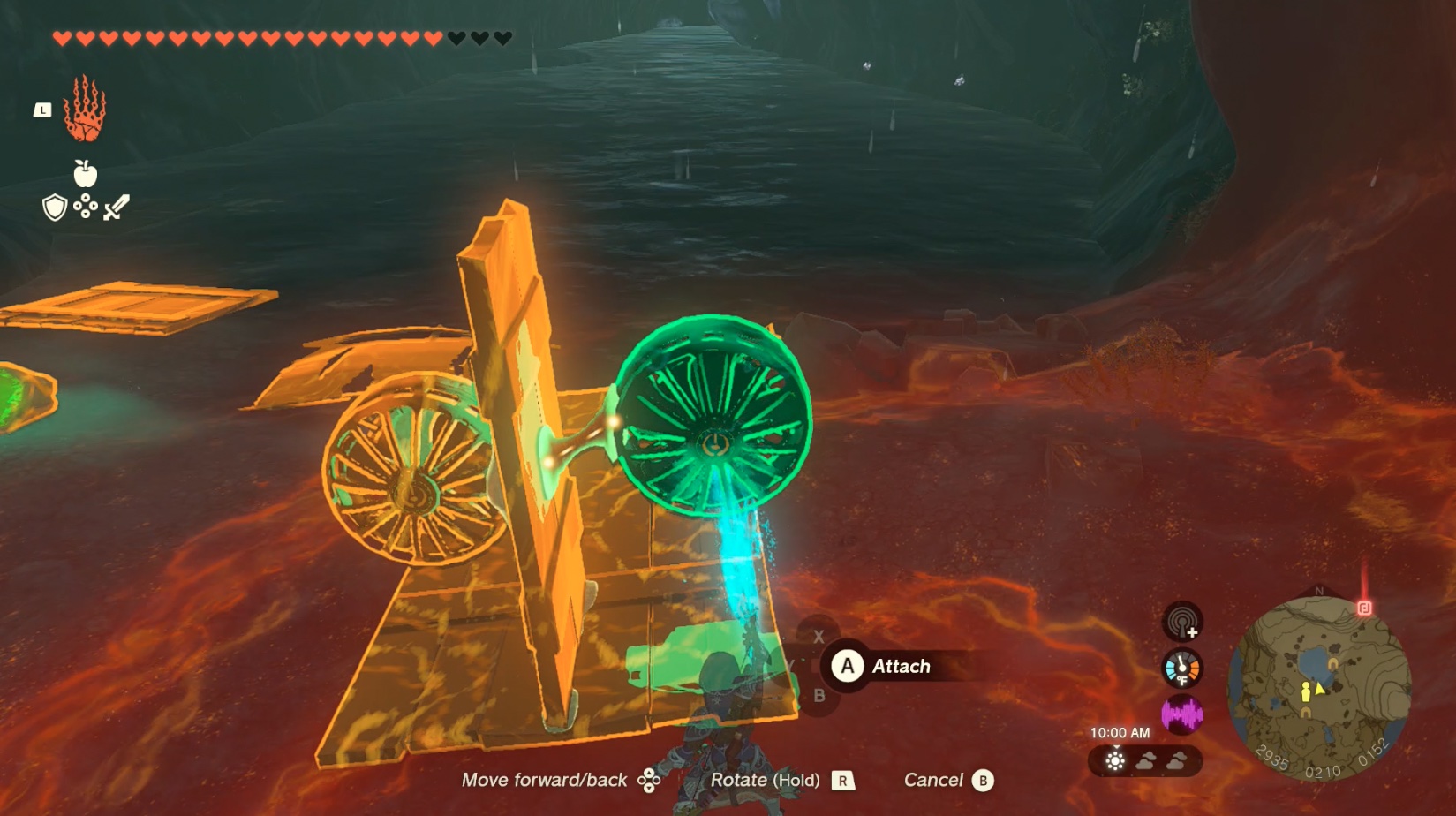 Link assembles a boat in the Ralis Channel cave quest in Zelda: Tears of the Kingdom