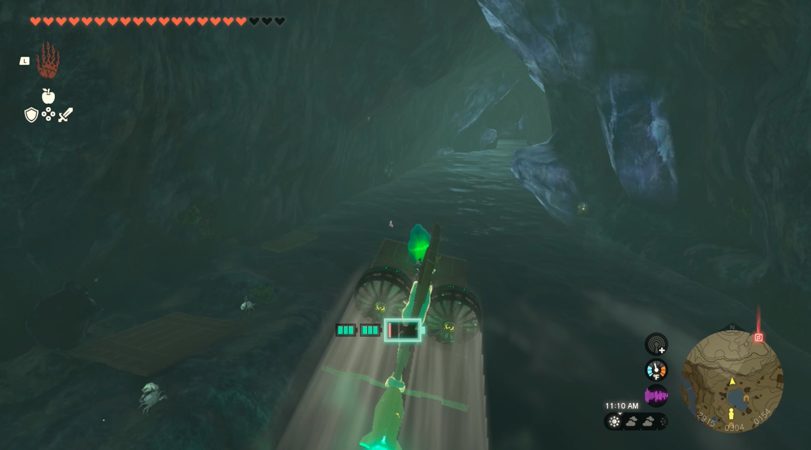 Link steers a boat through the Ralis Channel in Zelda: Tears of the Kingdom