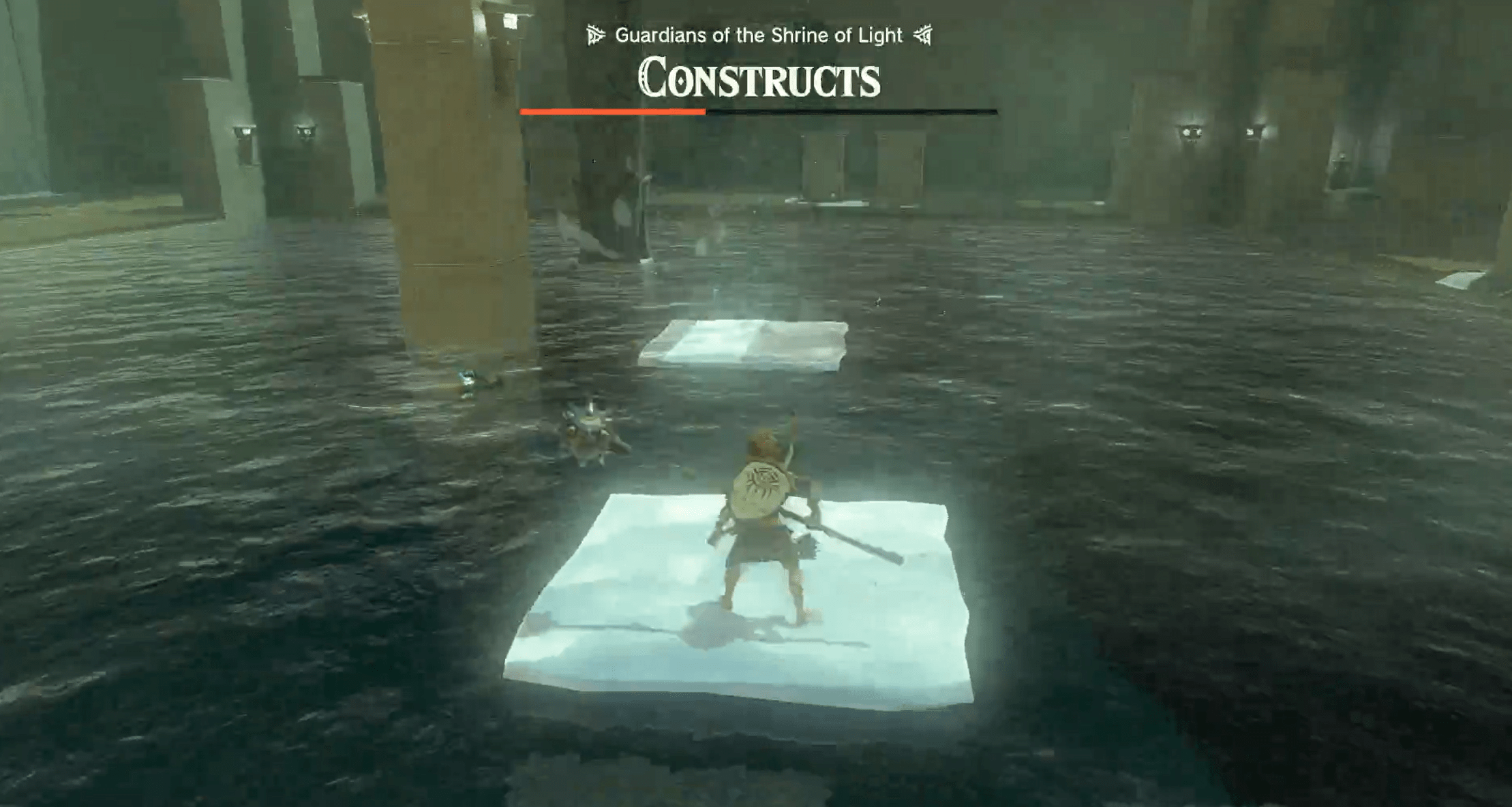 Link stands, while naked, on an ice platform in Zelda: Tears of the Kingdom