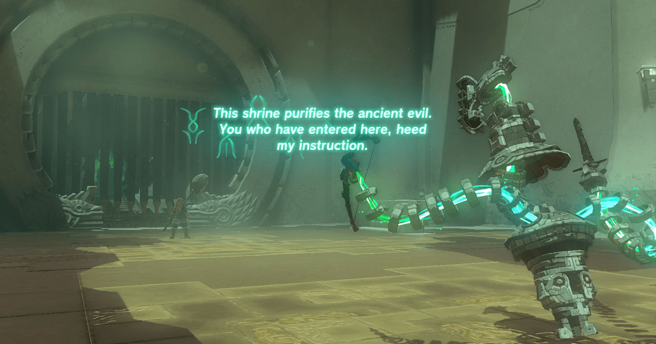 Link fighting a Construct in the Kyononis Shrine in The Legend of Zelda: Tears of the Kingdom