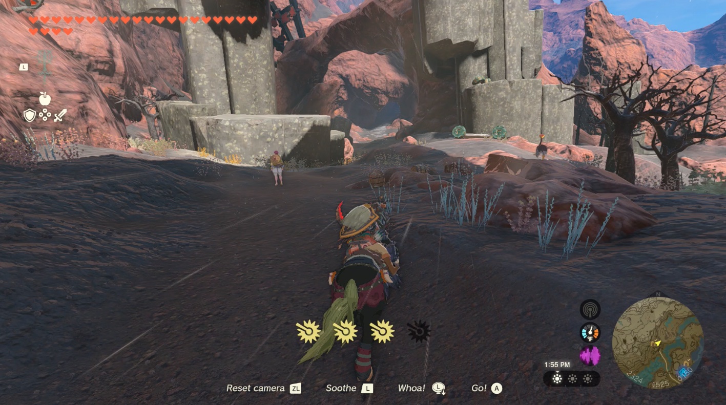 Link rides a horse toward Lake Intenoch Cave in Zelda: Tears of the Kingdom