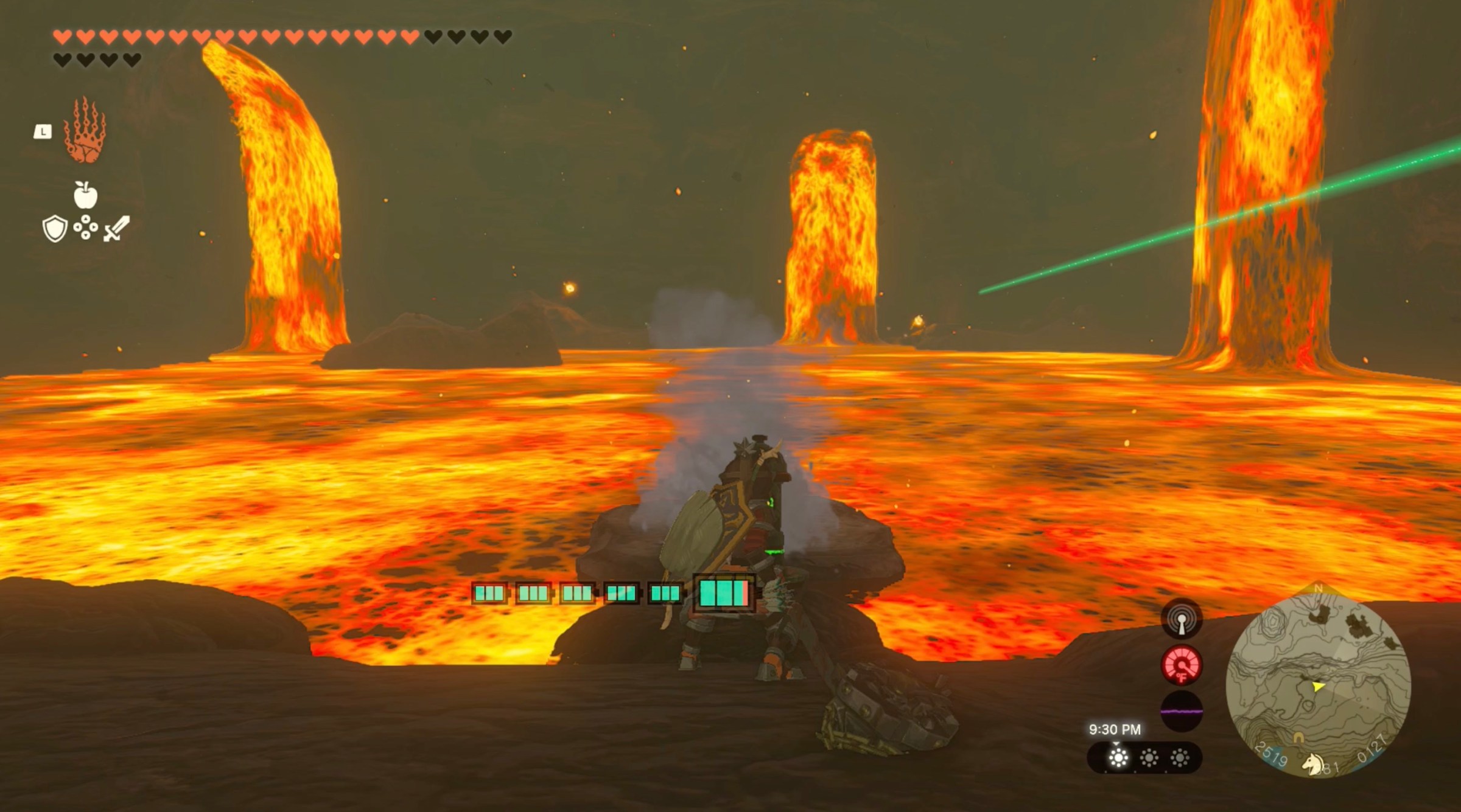 Link makes a rock out of lava using a fire hydrant in Lake Intenoch Cave toward Moshapin Shrine in Zelda: Tears of the Kingdom