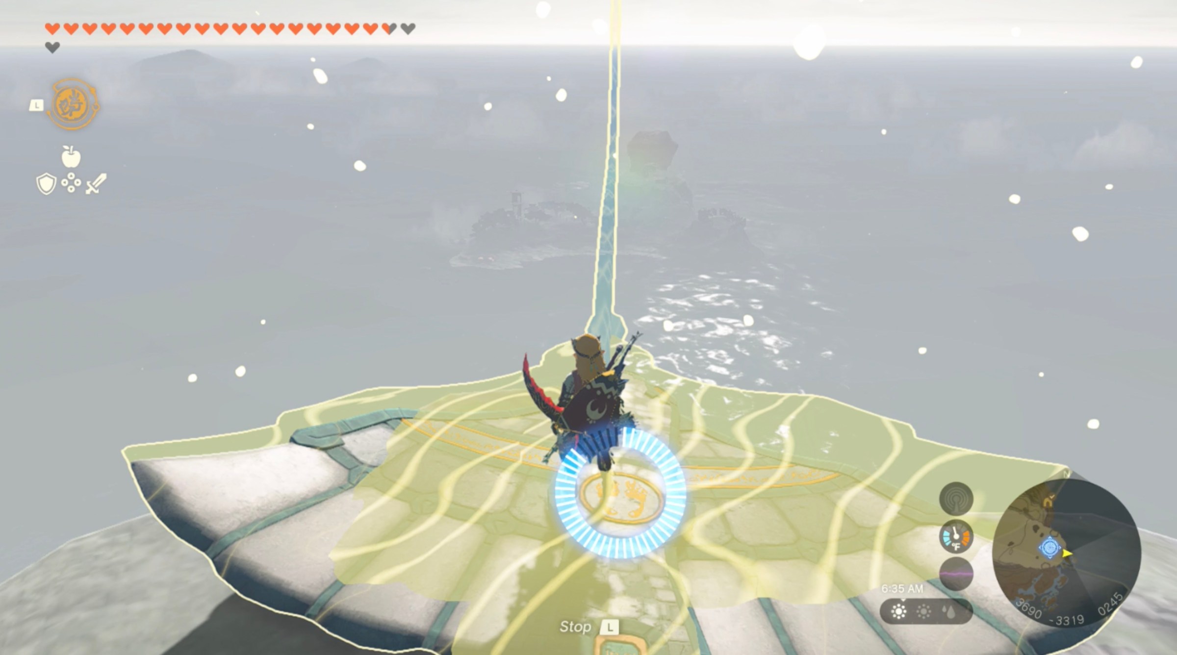 Link uses recall to fly a Zonai wing in Zelda: Tears of the Kingdom