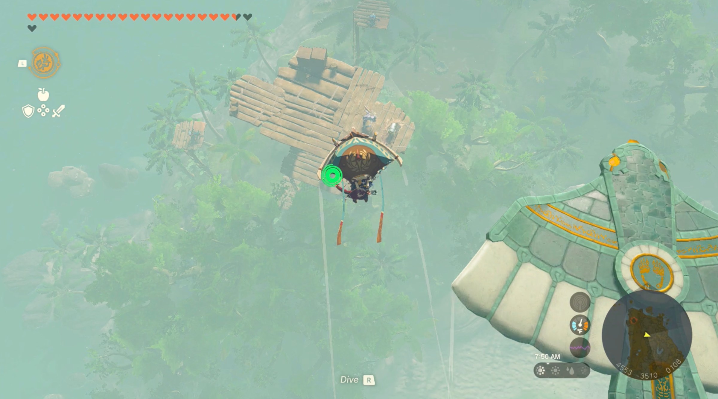 Link drops down from a Zonai wing to attack in Zelda: Tears of the Kingdom