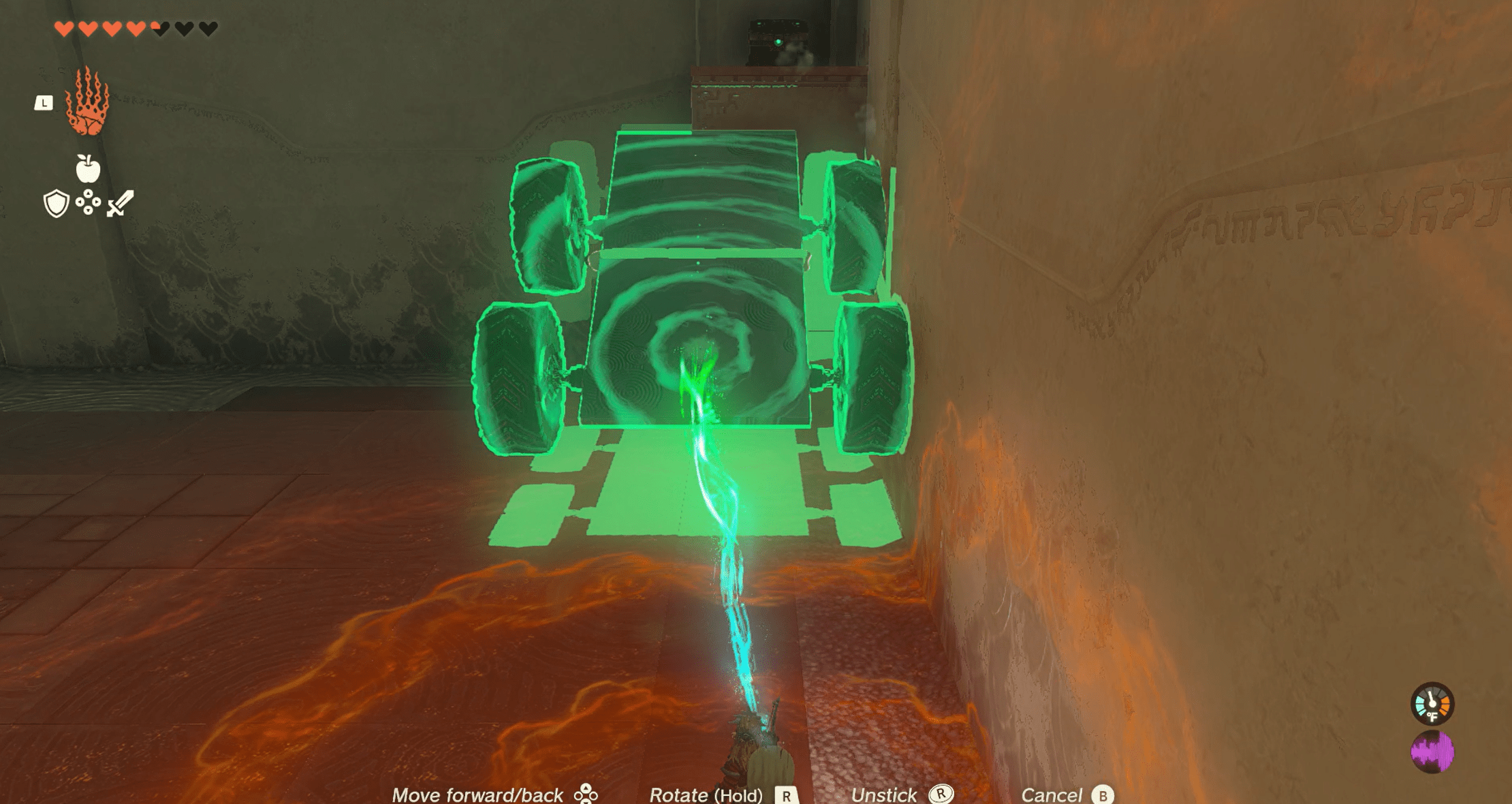 Using a vehicle to reach a chest in The Legend of Zelda: Tears of the Kingdom’s Marakuguc Shrine.