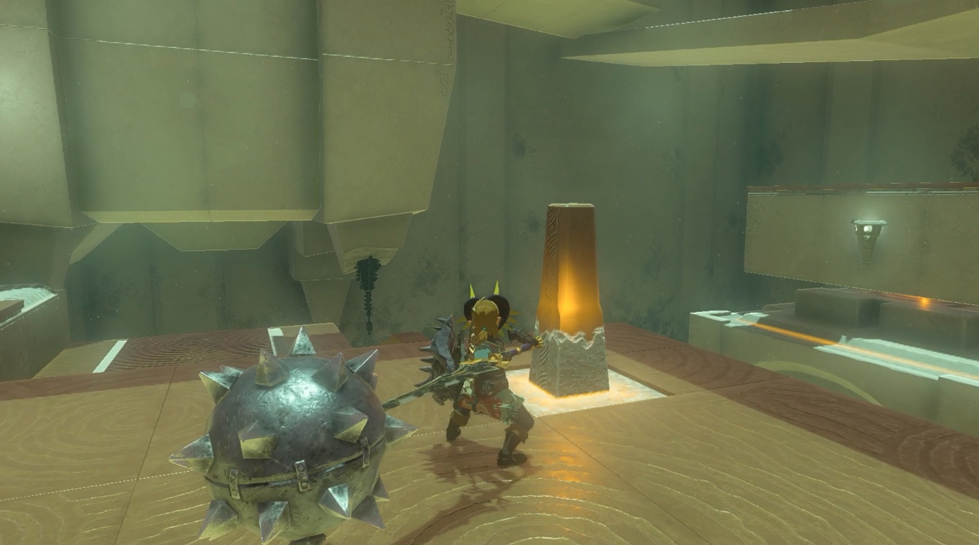 Link hits a button with a big spiky ball in Zelda: Tears of the Kingdom