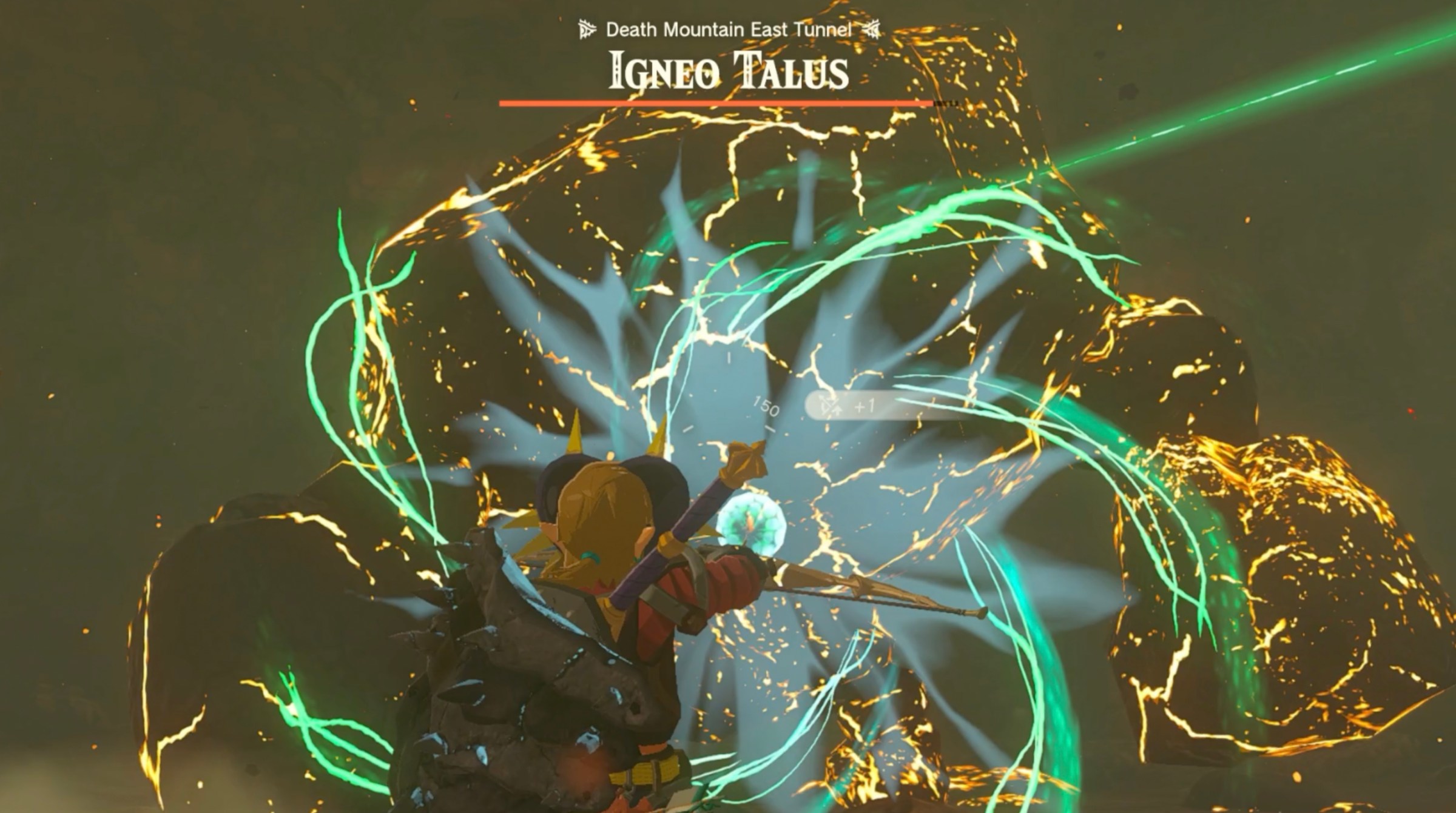 Link builds fights a Igneo Talus in Death Mountain East Tunnel in Zelda: Tears of the Kingdom