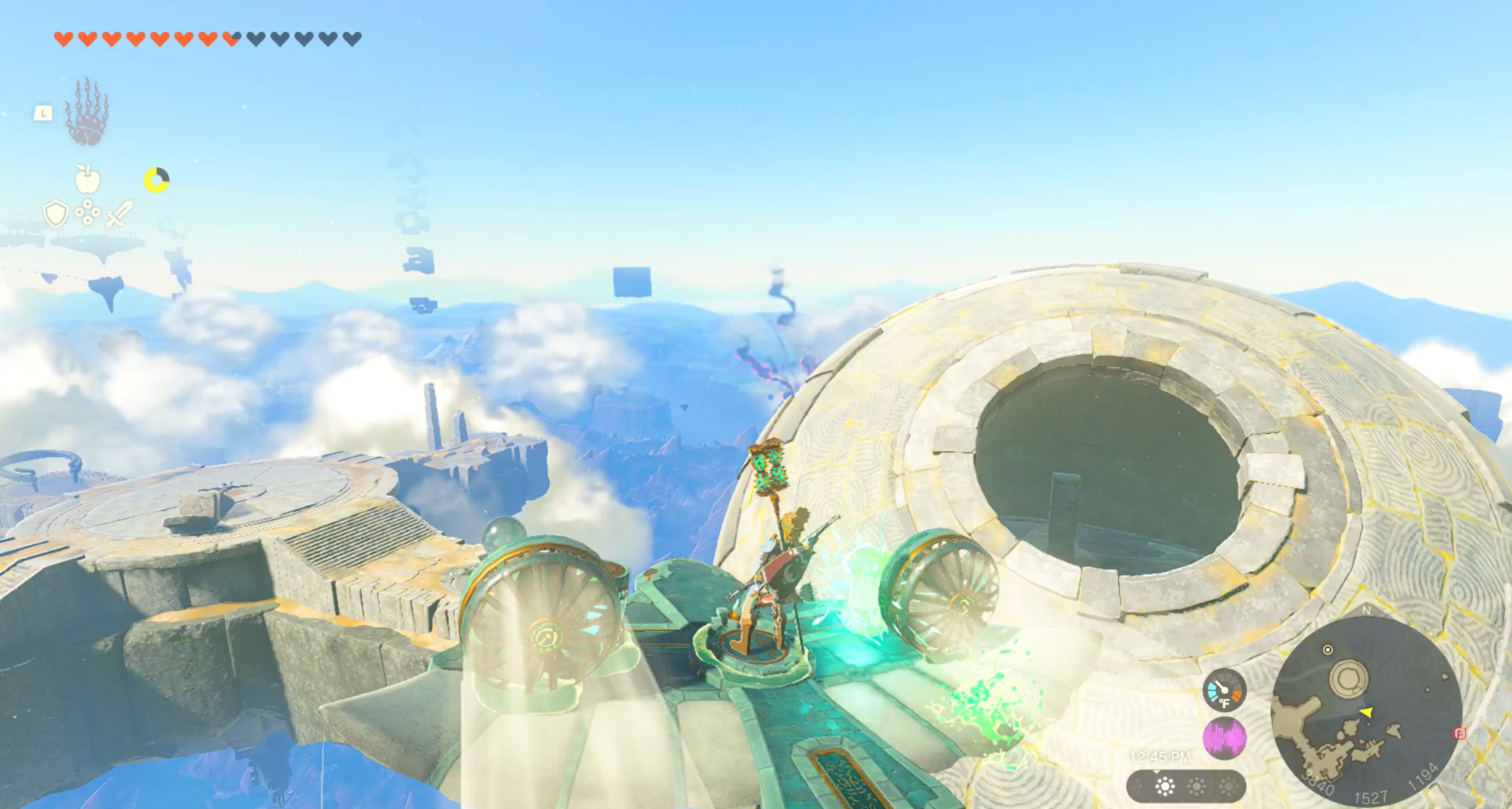 The location of the crystal is through a hole in a circular island