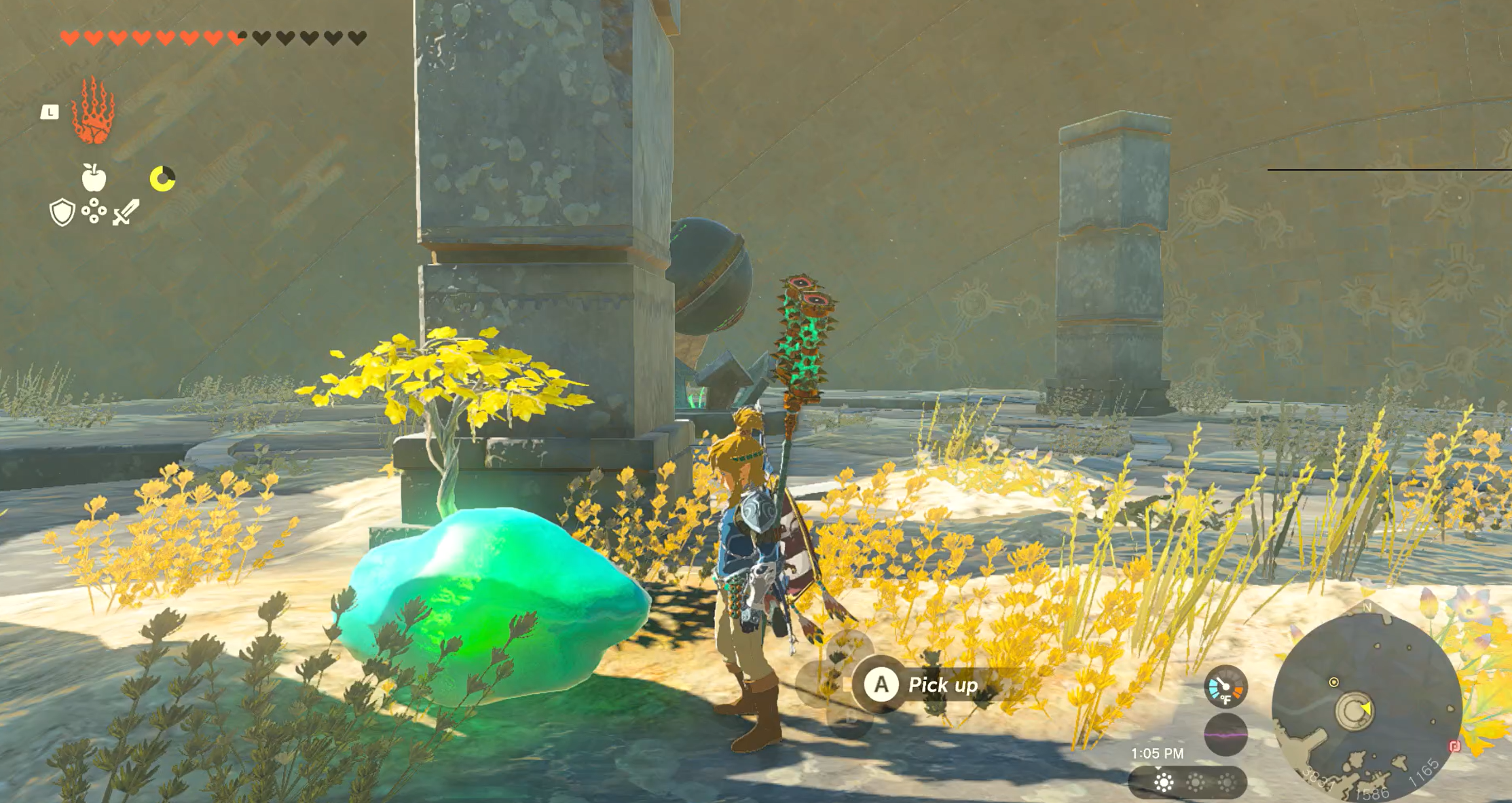 The crystal is hiding behind a column in Legend of Zelda: Tears of the Kingdom