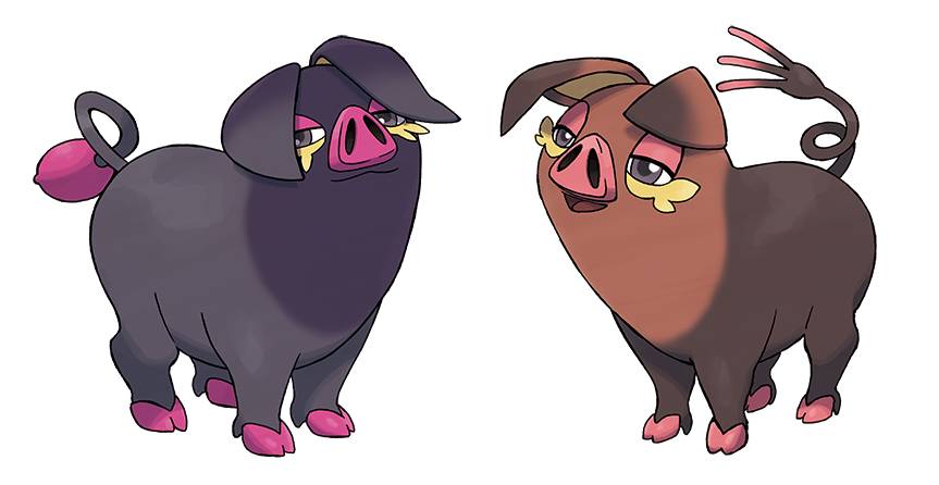 Pokémon Oinkologne’s male and female forms.