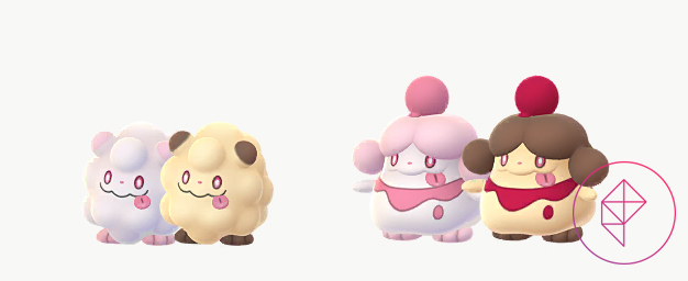 Swirlix and Slurpuff with their shiny forms. Both get gold and brown colorations