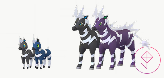 Shiny Blitzle and Zebrastrika with its normal forms. Shiny Blitzle is blue