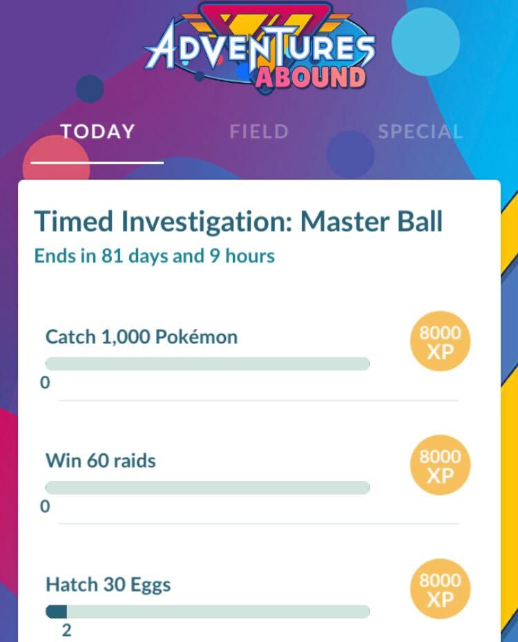The Timed Investigation: Master Ball quest in Pokémon Go.