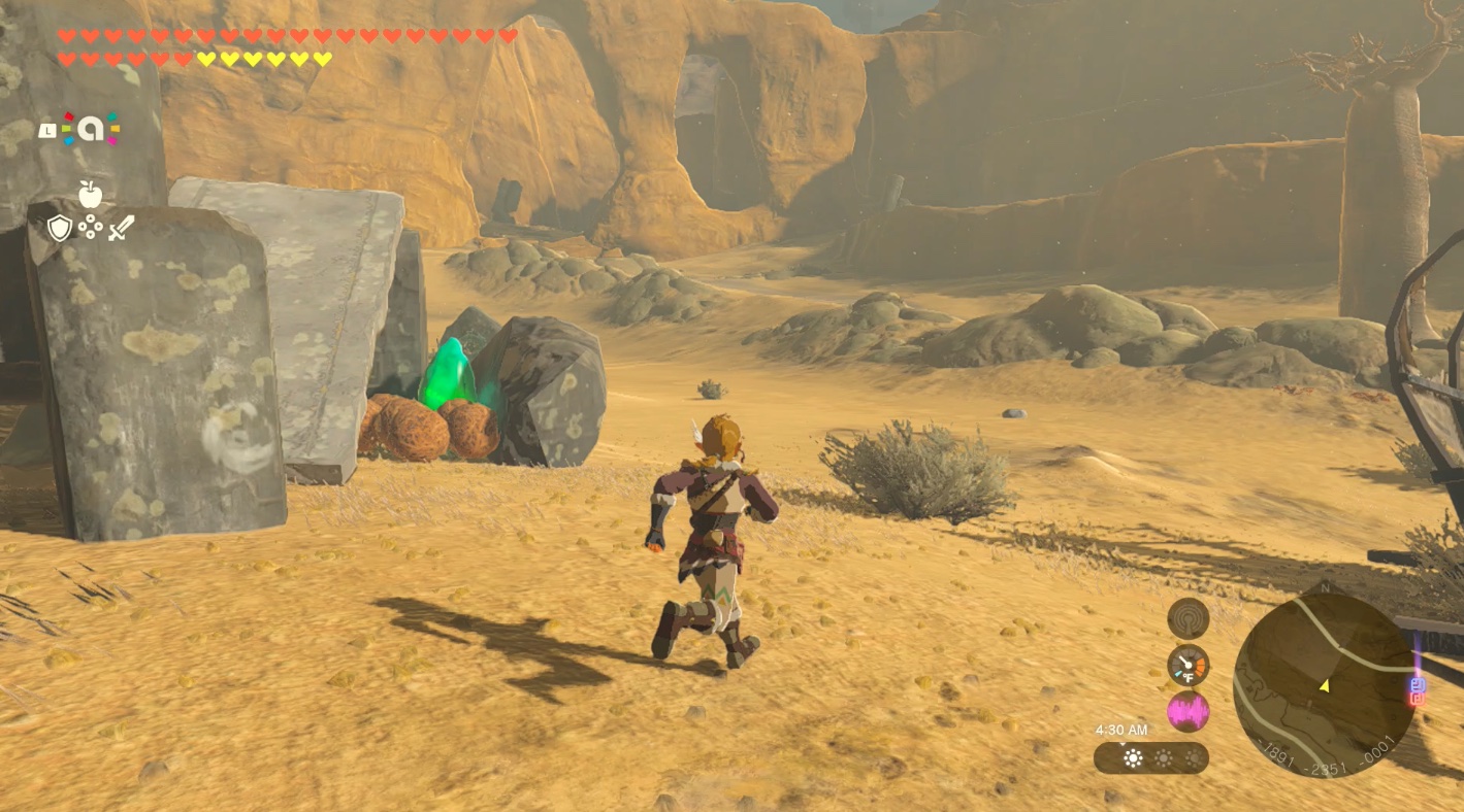 Link runs to the Gerudo Canyon Crystal in Zelda: Tears of the Kingdom