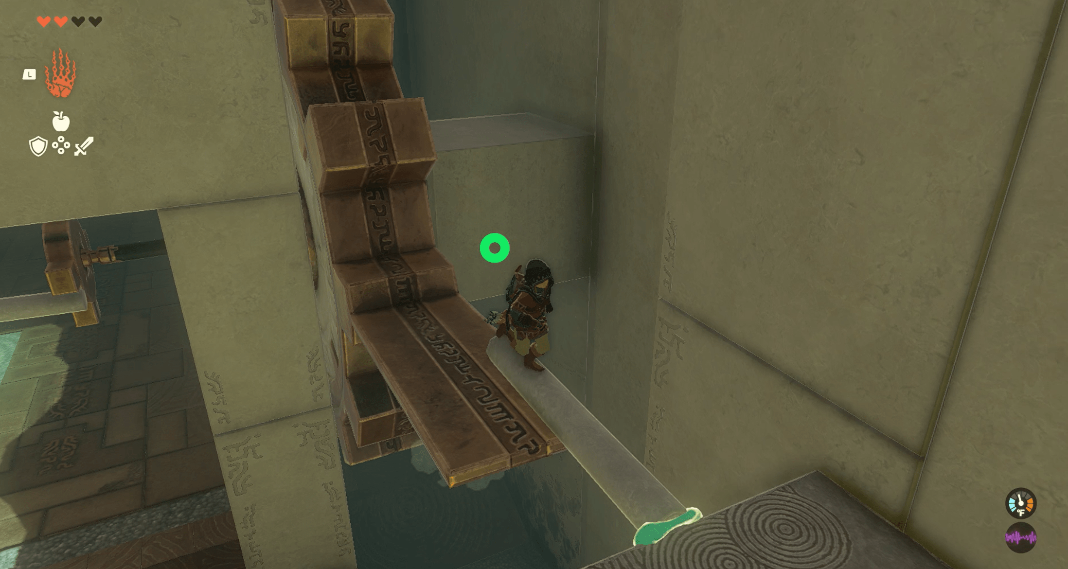 Link standing on a log on a platform in The Legend of Zelda: Tears of the Kingdom