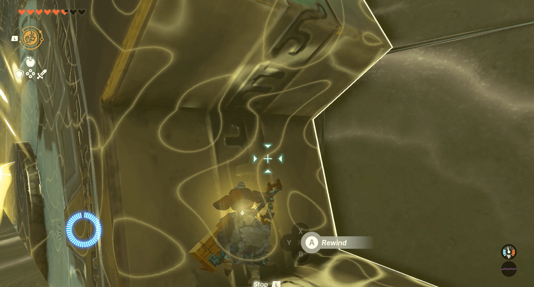 Link riding a Recalled gear into a secret chamber in Zelda: Tears of the Kingdom’s Sikukuu Shrine