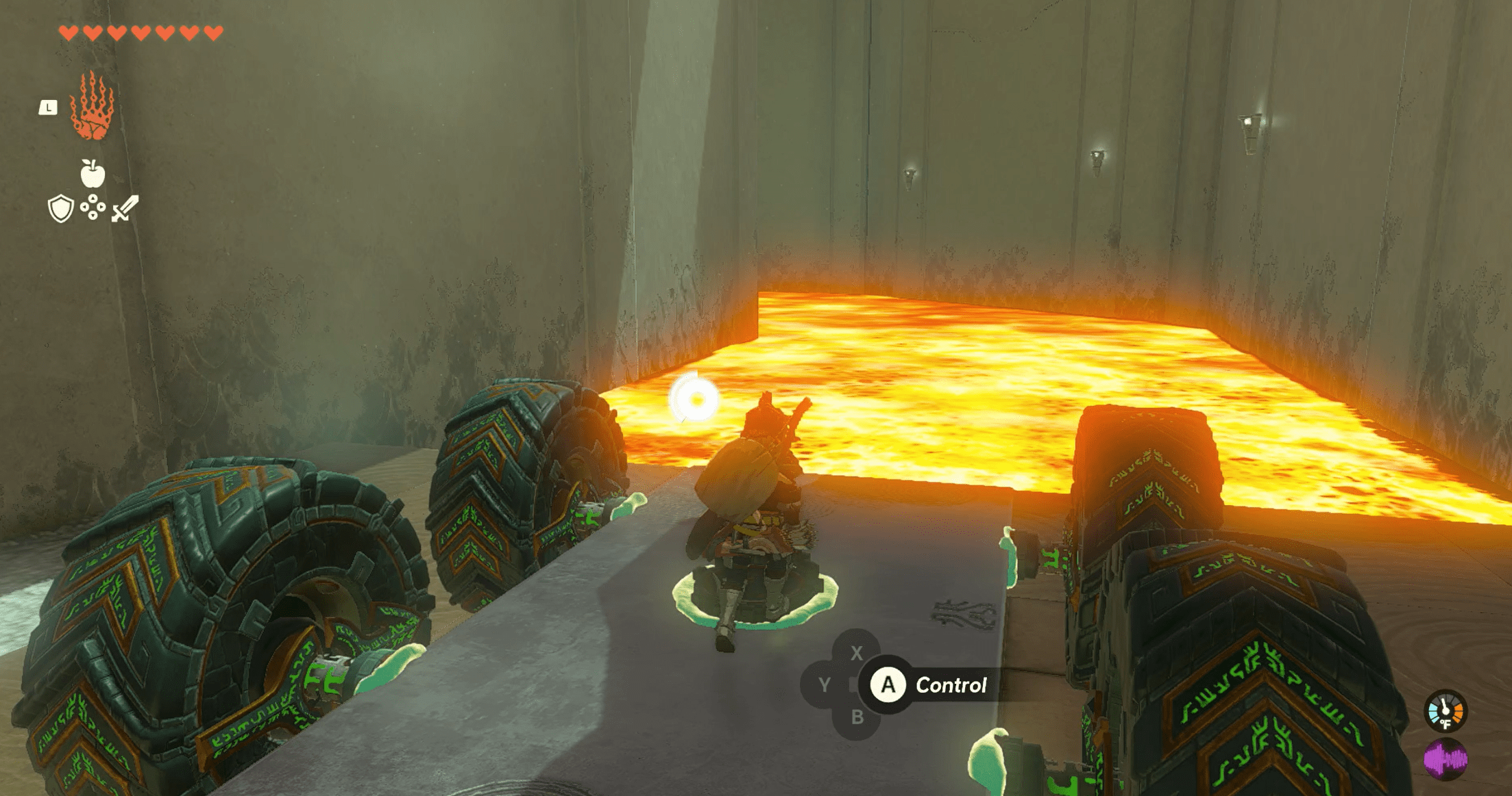 Link using a steering device inside the Sitsum Shrine in Zelda: Tears of the Kingdom