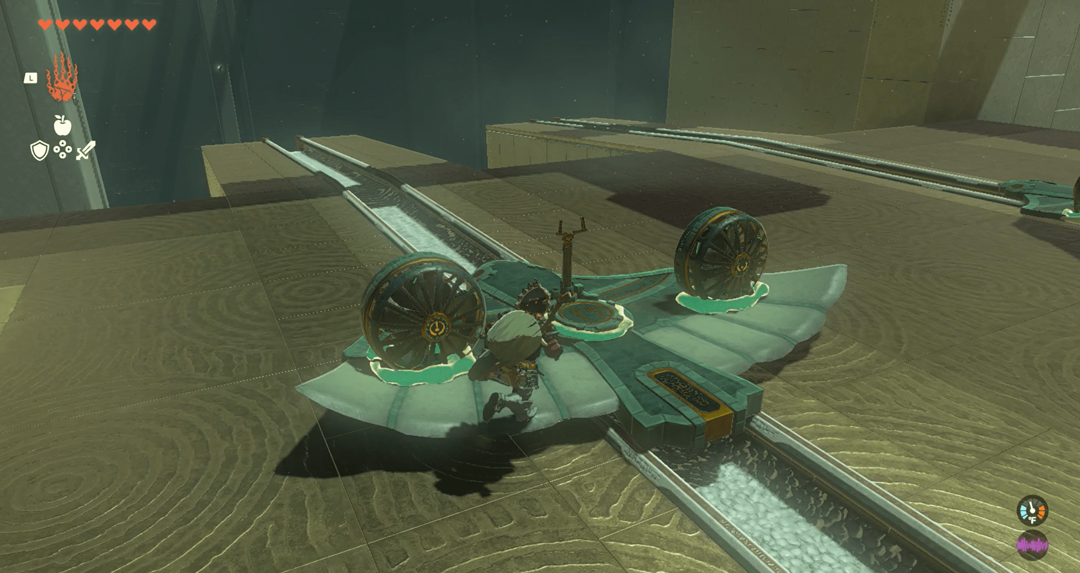 Link mounting a plane in Zelda: Tears of the Kingdom