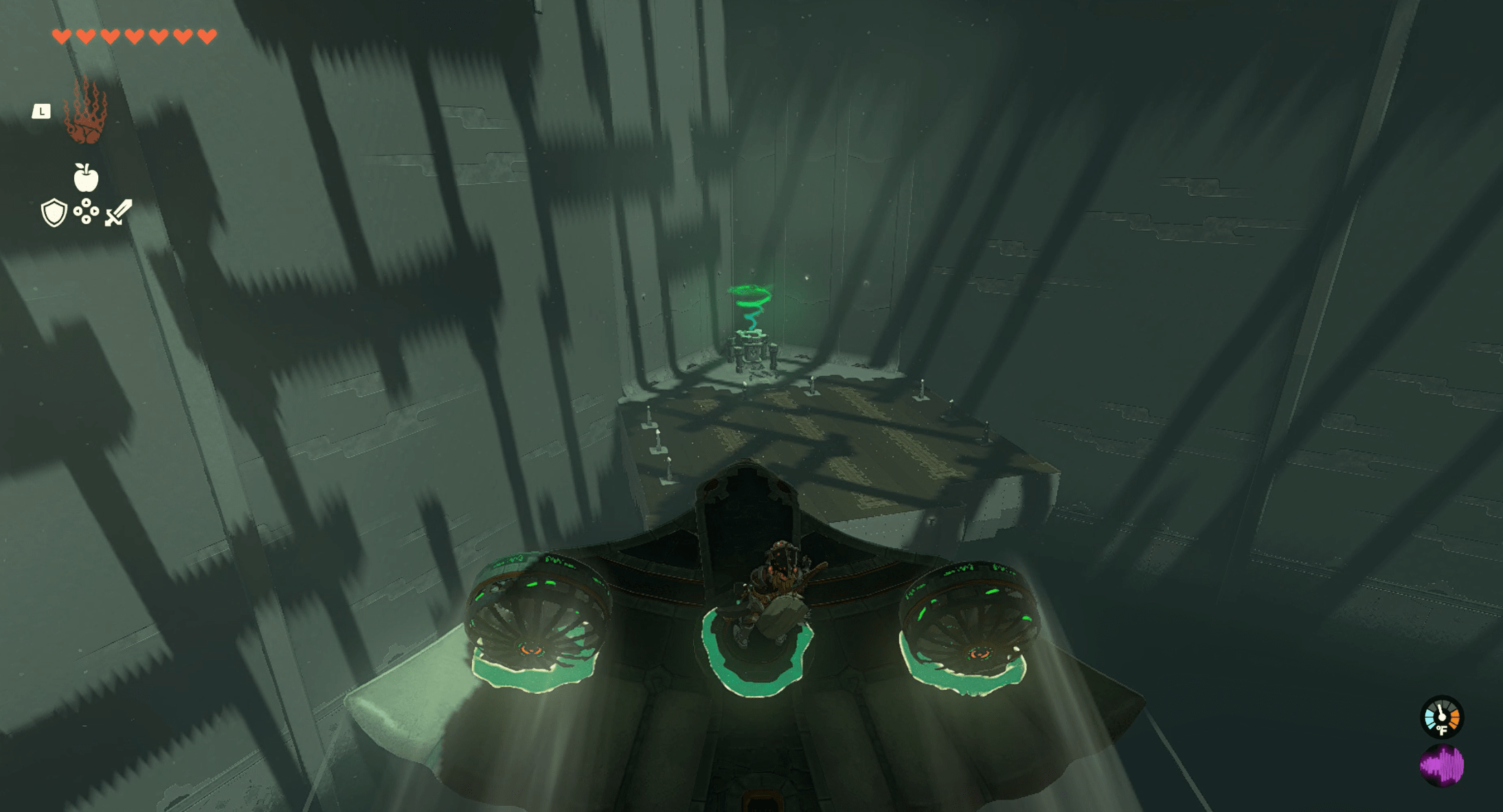 Link souring above the Sitsum Shrine’s exit in Zelda: Tears of the Kingdom