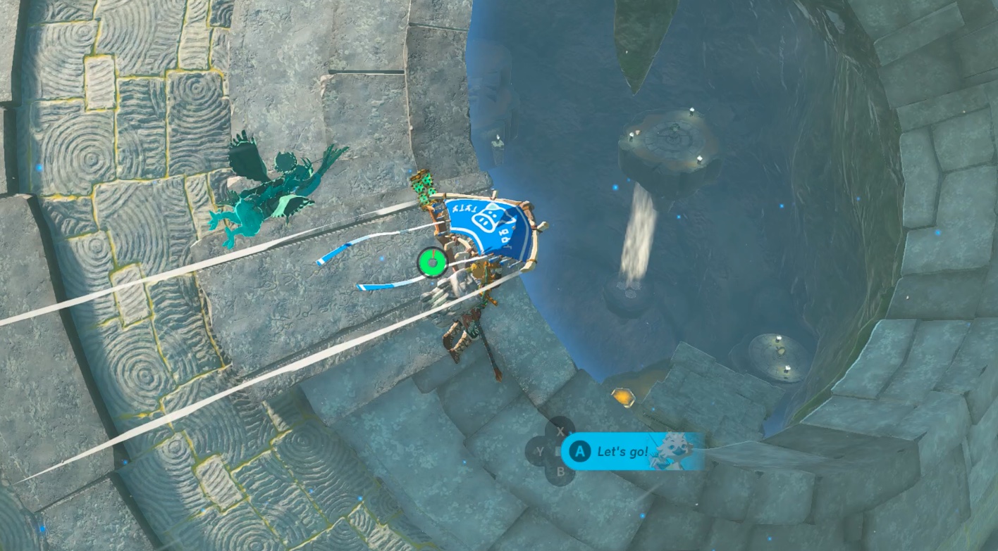 Link paraglides down to Starview Island in Zelda: Tears of the Kingdom