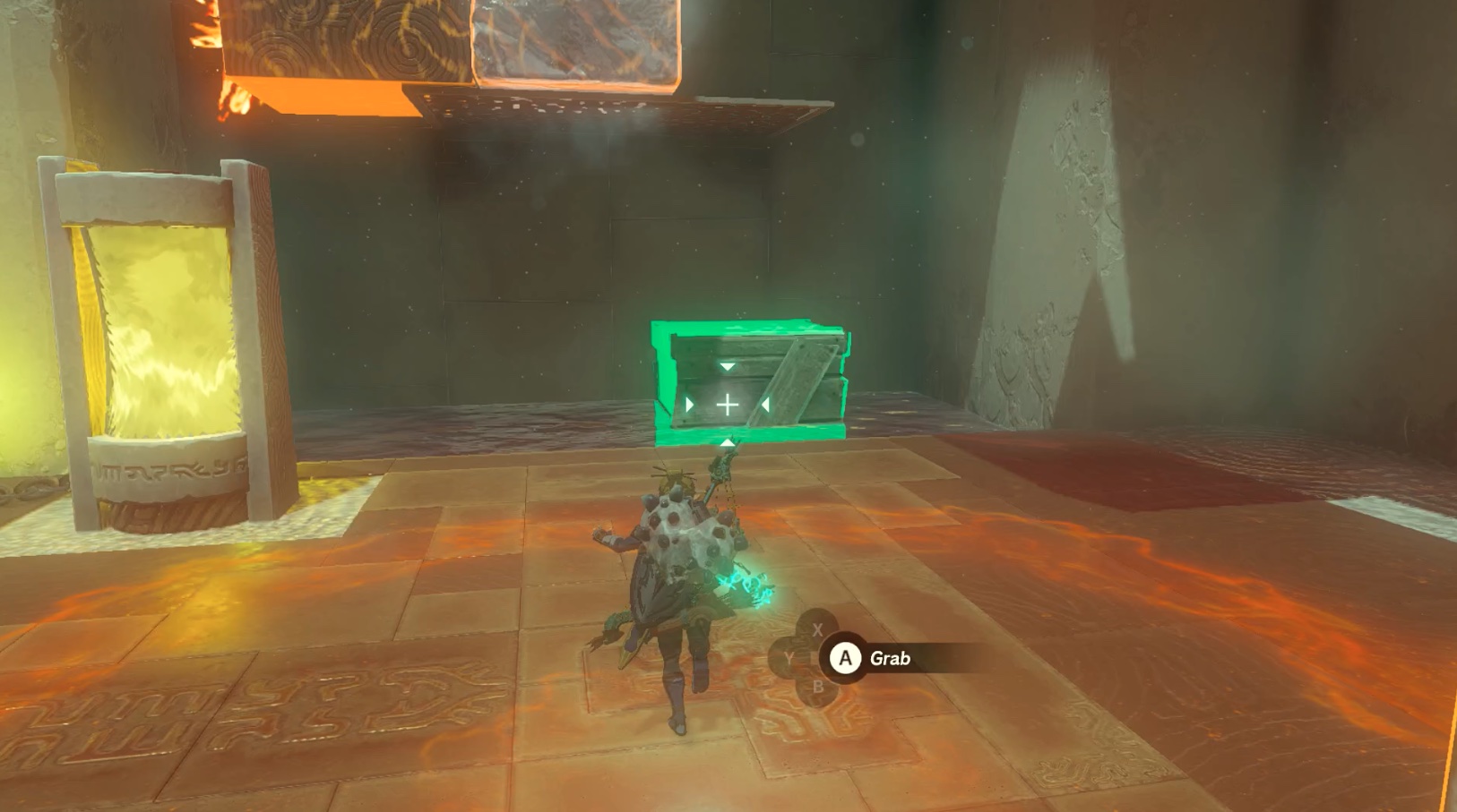 Link dunks a wooden crate in the Tadarok Shrine Fire and Water challenge in Zelda: Tears of the Kingdom