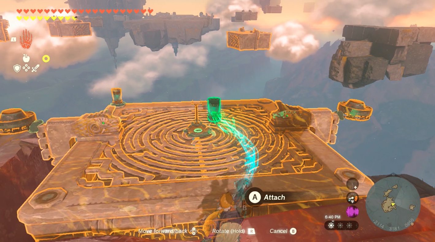 Link assembles a ship at the East Hebra Sky Archipelago in Zelda: Tears of the Kingdom