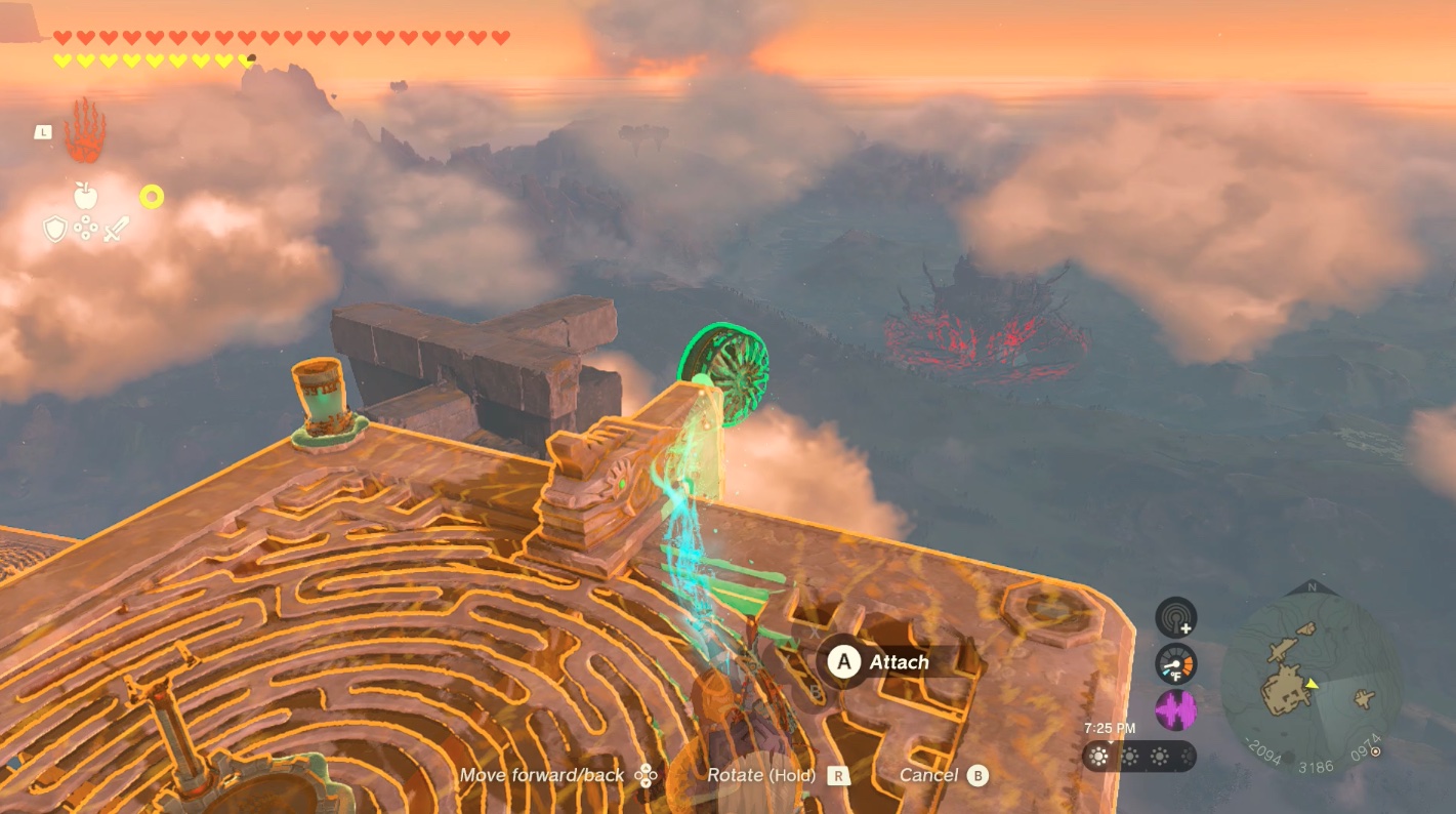 Link repositions a fan at the East Hebra Sky Archipelago in Zelda: Tears of the Kingdom
