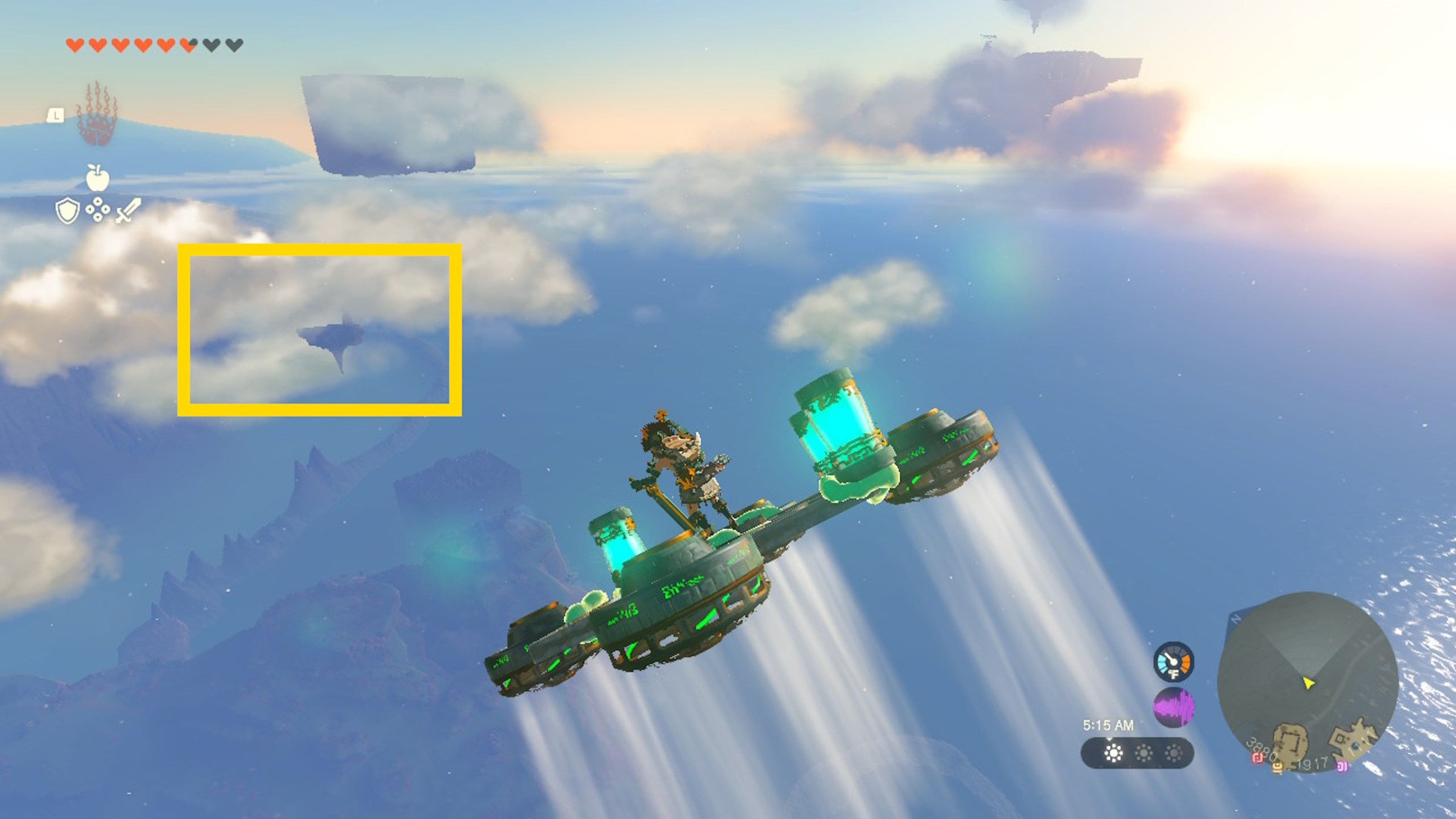 Link glides toward a Sky Island near the Lomei Island Labyrinth in Zelda Tears of the Kingdom.