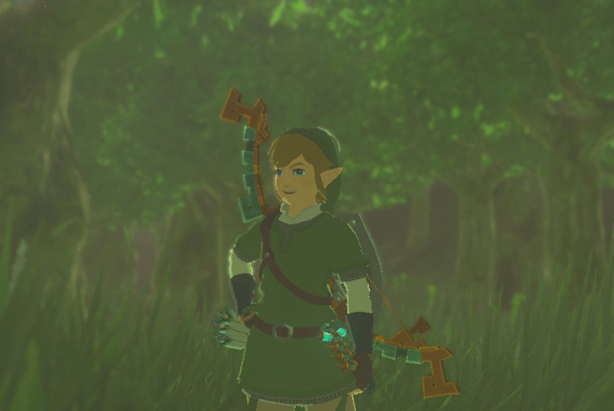 Link wears the Sky Armor while standing in grass in Zelda Tears of the Kingdom.