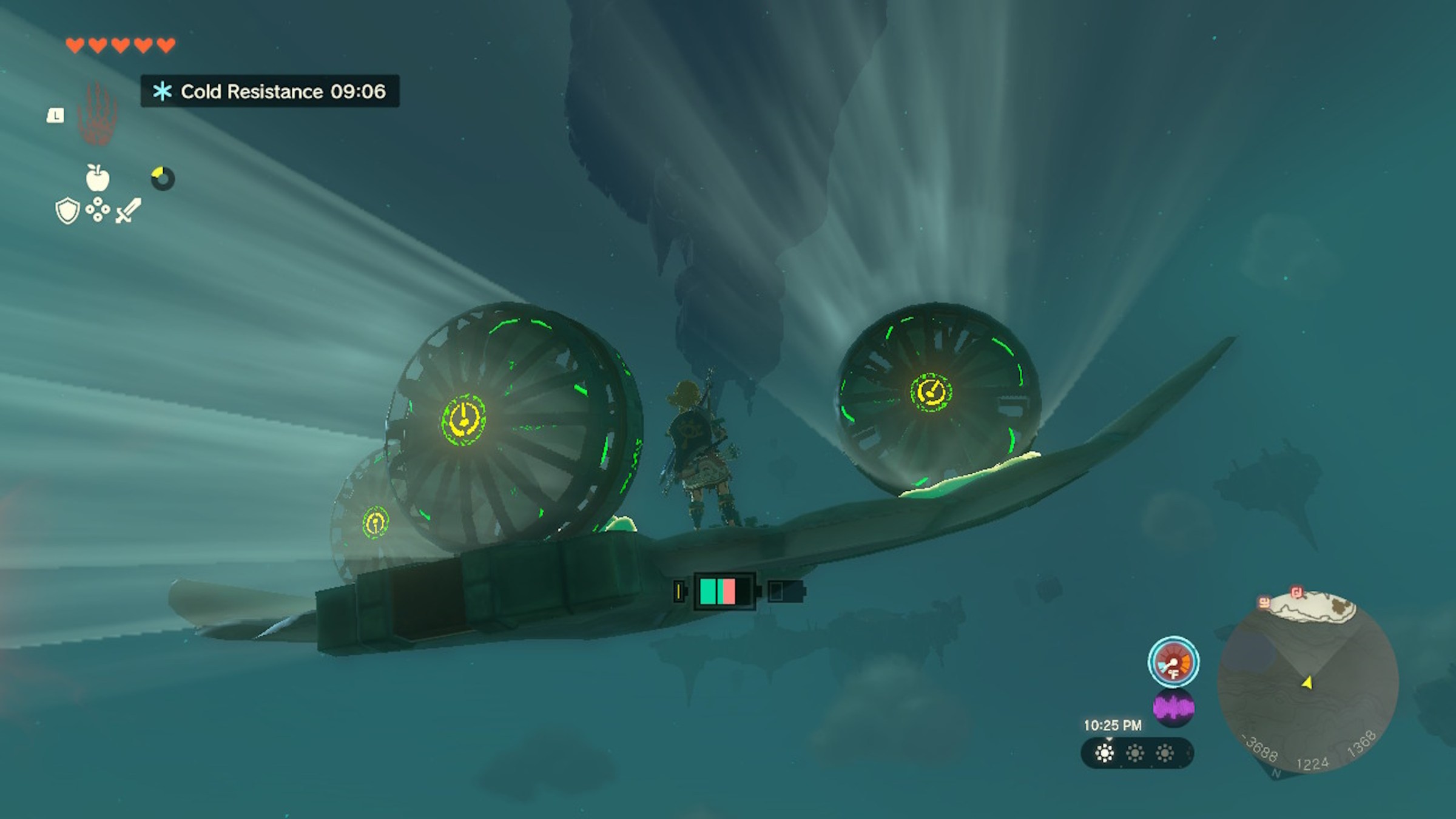 Link flies a Zonai wing in Zelda Tears of the Kingdom.