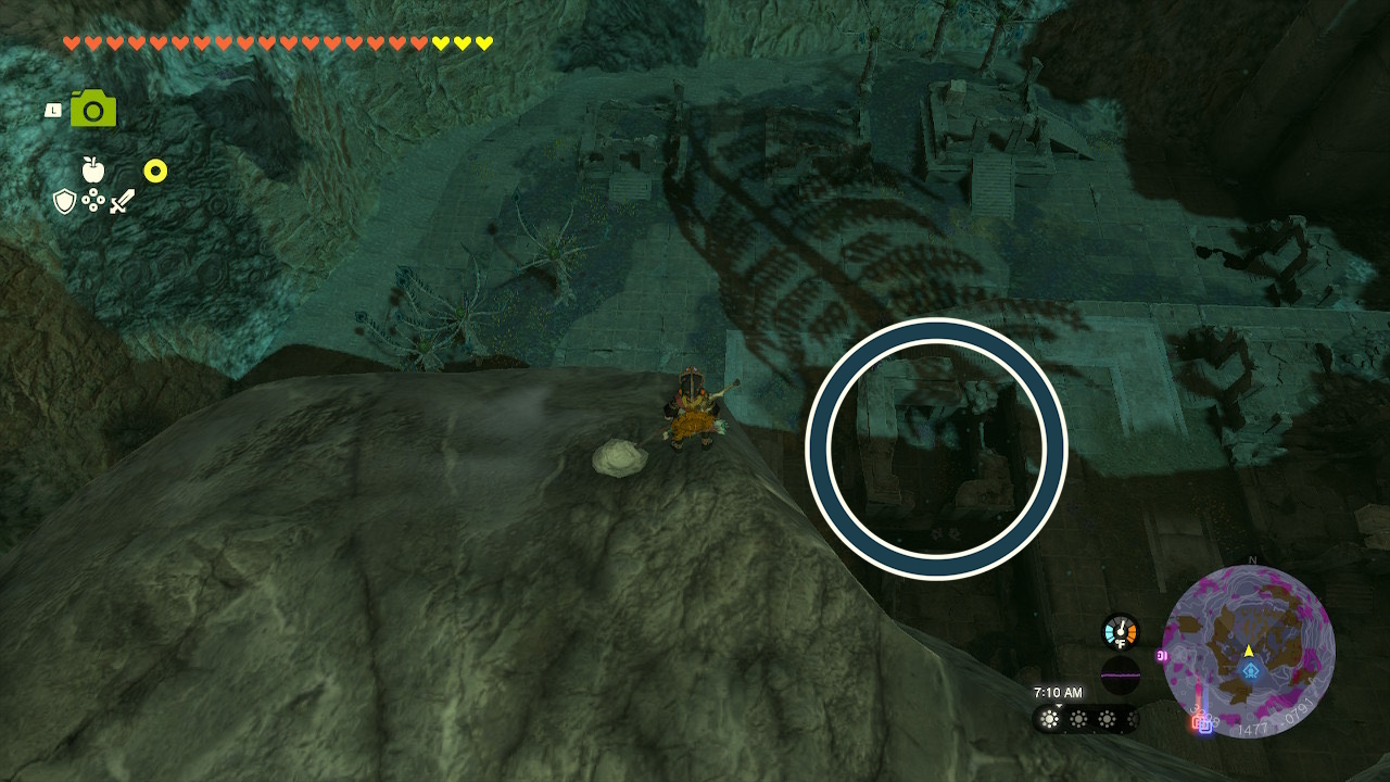 Link stands above the Trousers of Twilight in Zelda Tears of the Kingdom.